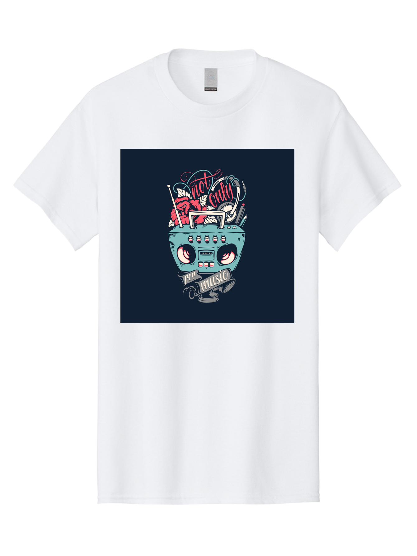 Not-Only-For-Music-Boombox Men'S Graphic Tee, 100% Cotton, Comfortable Casual Summer Wear, Machine Washable, Boombox Illustration, Cartoon Style, Vintage Electronics, Music Lovers, Retro Design, Cassette Tape, Headphones, Roses, Nostalgia, Aab475