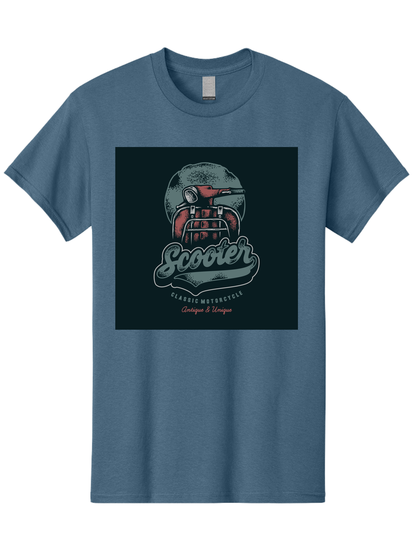 Scooter-Classic-Motorcycle Men'S Graphic Tee, 100% Cotton, Comfortable Casual Summer Wear, Machine Washable, Vintage Motorcycle Helmet, Classic Scooter Design, Antique Bike, Unique Motorcycle Art, Retro Scooter Style, Nostalgic Ride, Aab479