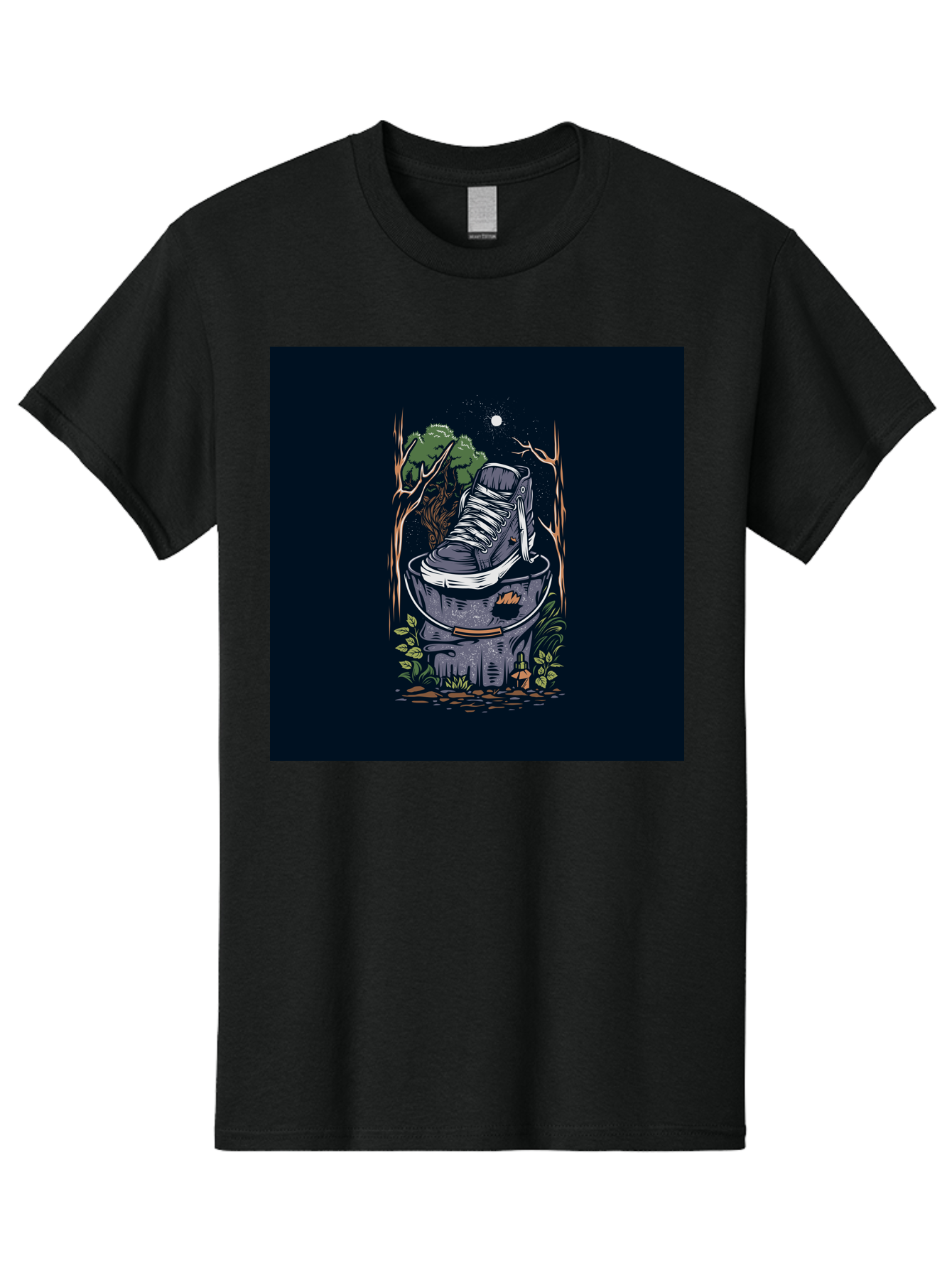 Shoe-Can Men'S Graphic Tee, 100% Cotton, Comfortable Casual Summer Wear, Machine Washable, Sneaker In Bucket, Streetwear Culture, Urban Jungle, Footwear, Bucket, Moonlight, Nighttime, Forest Scene, Vintage Art Aab480