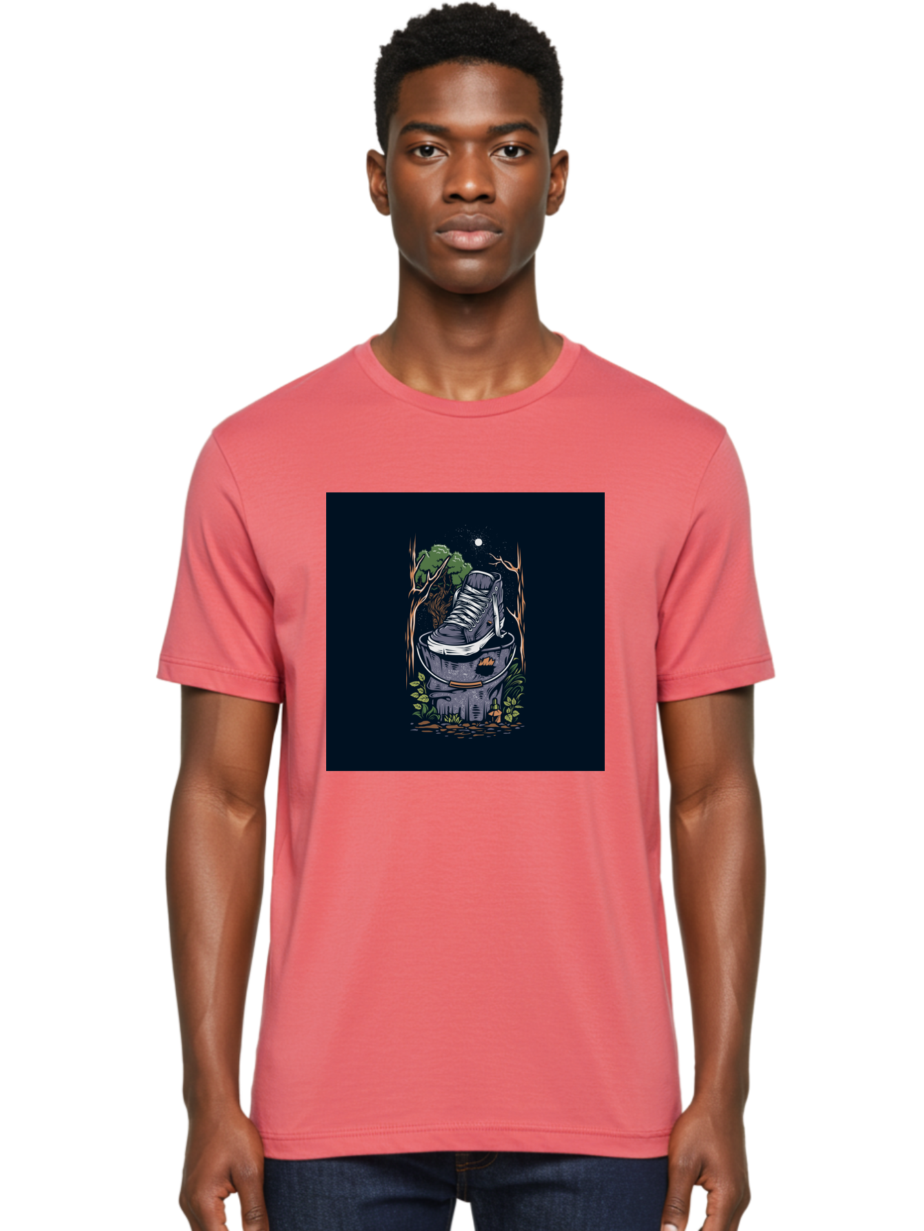 Shoe-Can Men'S Graphic Tee, 100% Cotton, Comfortable Casual Summer Wear, Machine Washable, Sneaker In Bucket, Streetwear Culture, Urban Jungle, Footwear, Bucket, Moonlight, Nighttime, Forest Scene, Vintage Art Aab480