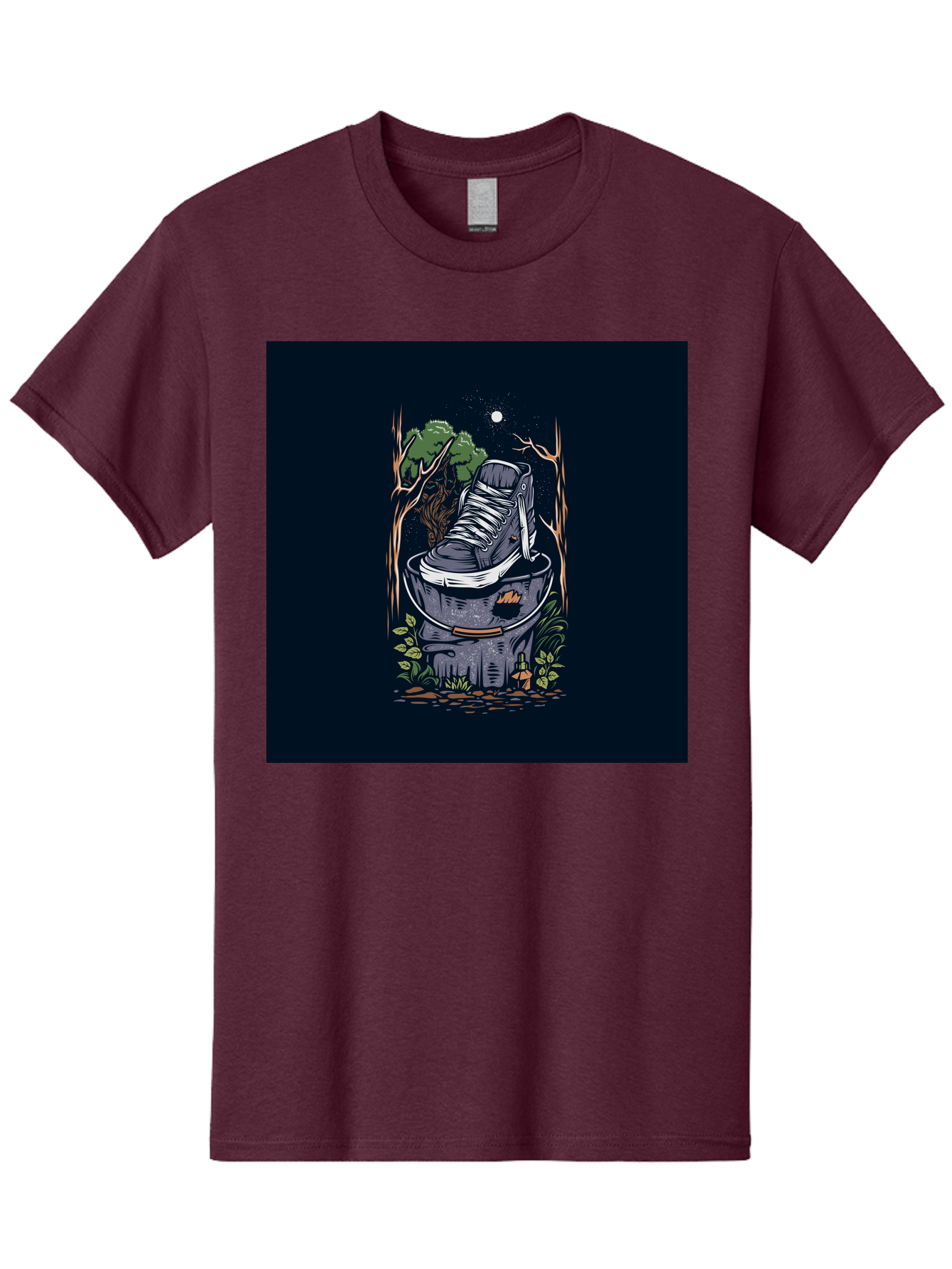 Shoe-Can Men'S Graphic Tee, 100% Cotton, Comfortable Casual Summer Wear, Machine Washable, Sneaker In Bucket, Streetwear Culture, Urban Jungle, Footwear, Bucket, Moonlight, Nighttime, Forest Scene, Vintage Art Aab480