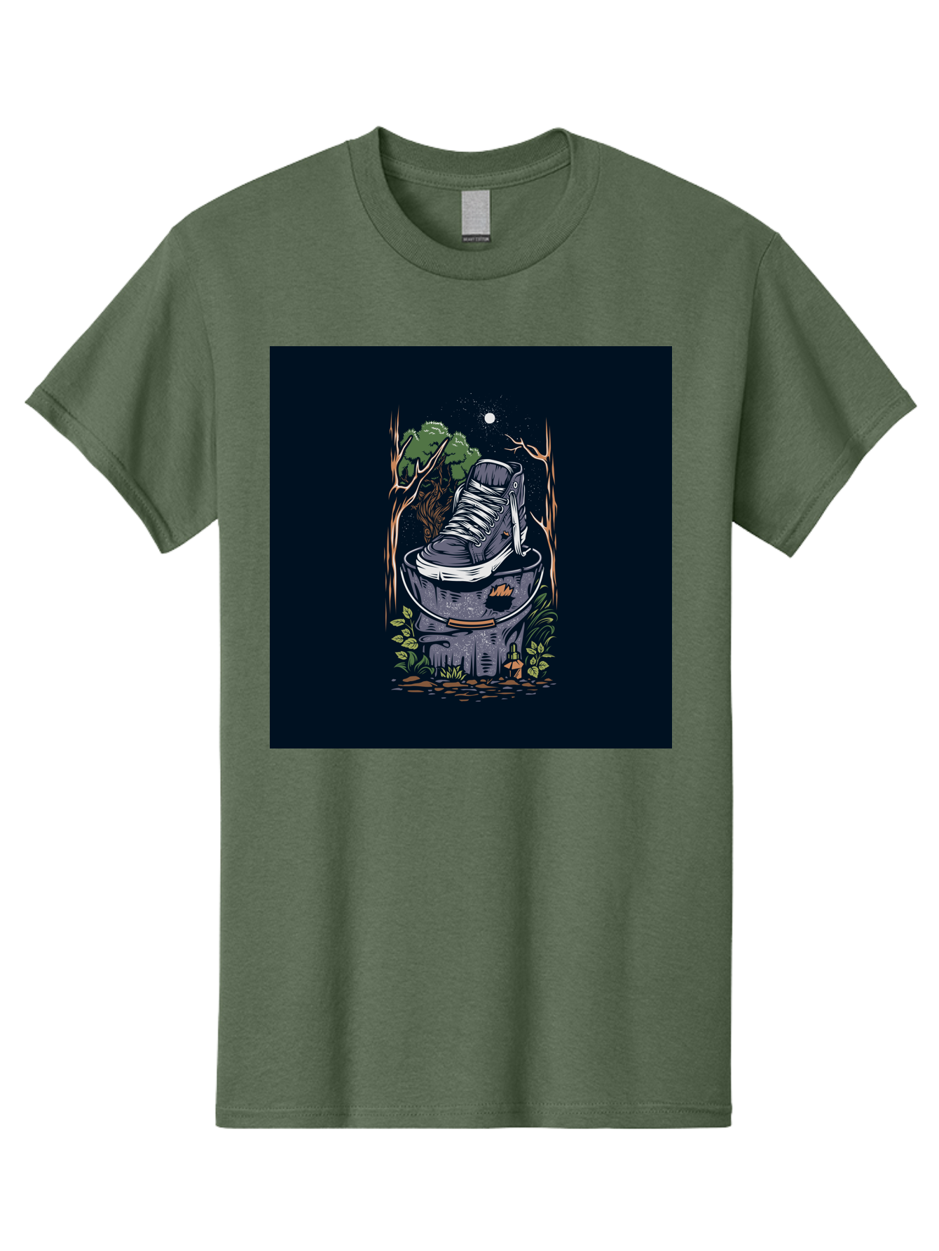 Shoe-Can Men'S Graphic Tee, 100% Cotton, Comfortable Casual Summer Wear, Machine Washable, Sneaker In Bucket, Streetwear Culture, Urban Jungle, Footwear, Bucket, Moonlight, Nighttime, Forest Scene, Vintage Art Aab480