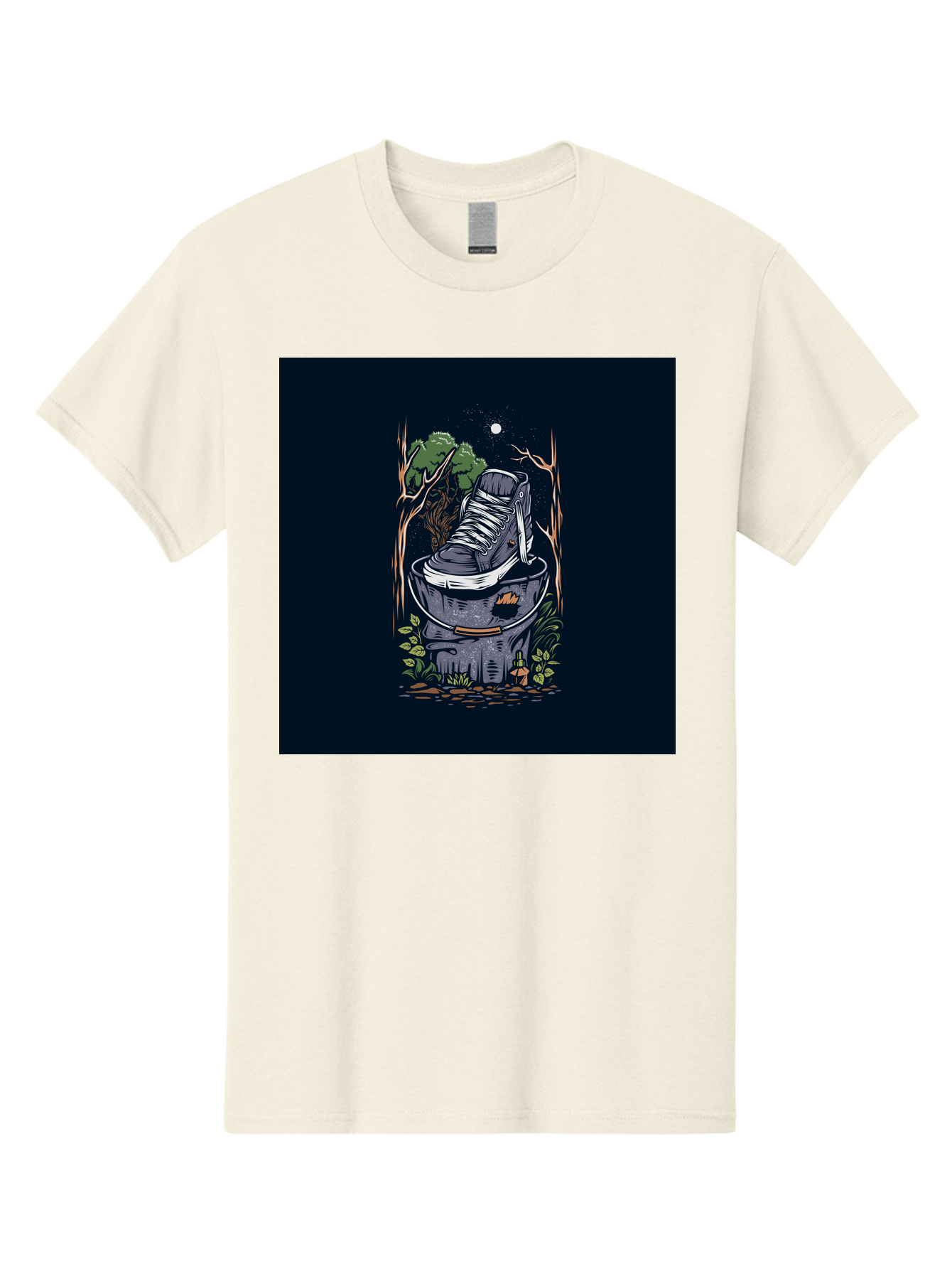 Shoe-Can Men'S Graphic Tee, 100% Cotton, Comfortable Casual Summer Wear, Machine Washable, Sneaker In Bucket, Streetwear Culture, Urban Jungle, Footwear, Bucket, Moonlight, Nighttime, Forest Scene, Vintage Art Aab480