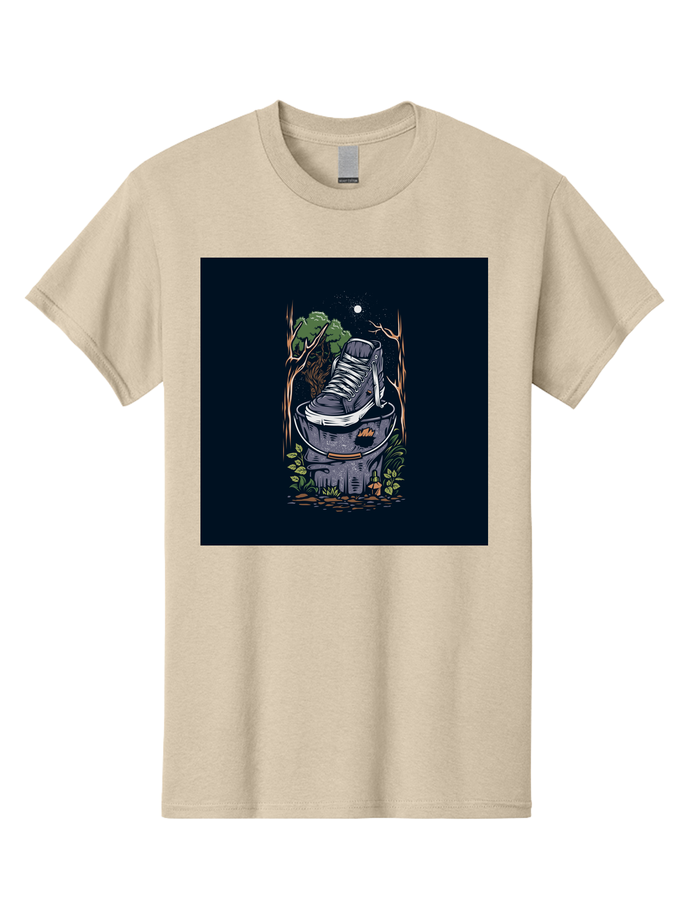 Shoe-Can Men'S Graphic Tee, 100% Cotton, Comfortable Casual Summer Wear, Machine Washable, Sneaker In Bucket, Streetwear Culture, Urban Jungle, Footwear, Bucket, Moonlight, Nighttime, Forest Scene, Vintage Art Aab480