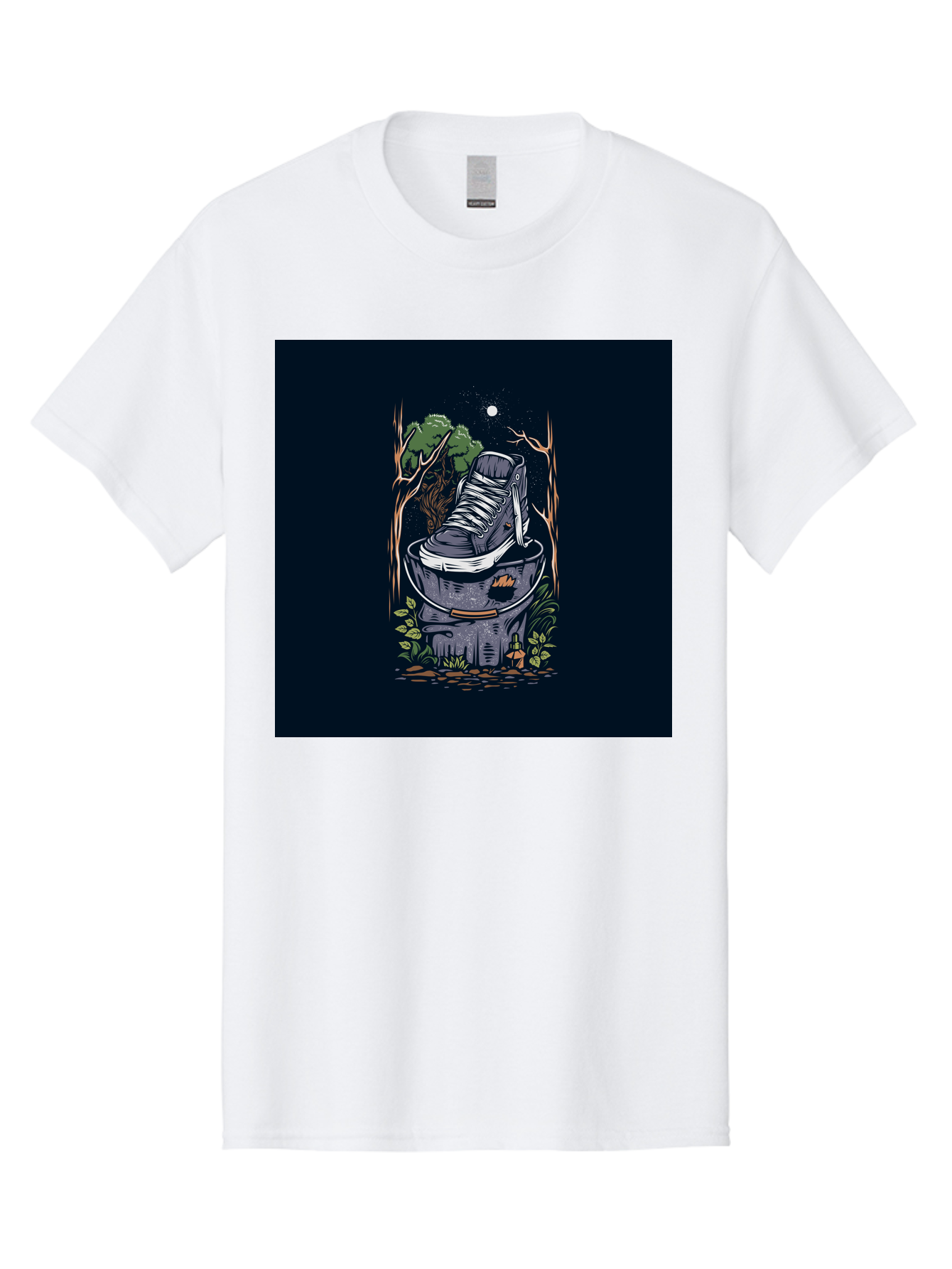 Shoe-Can Men'S Graphic Tee, 100% Cotton, Comfortable Casual Summer Wear, Machine Washable, Sneaker In Bucket, Streetwear Culture, Urban Jungle, Footwear, Bucket, Moonlight, Nighttime, Forest Scene, Vintage Art Aab480