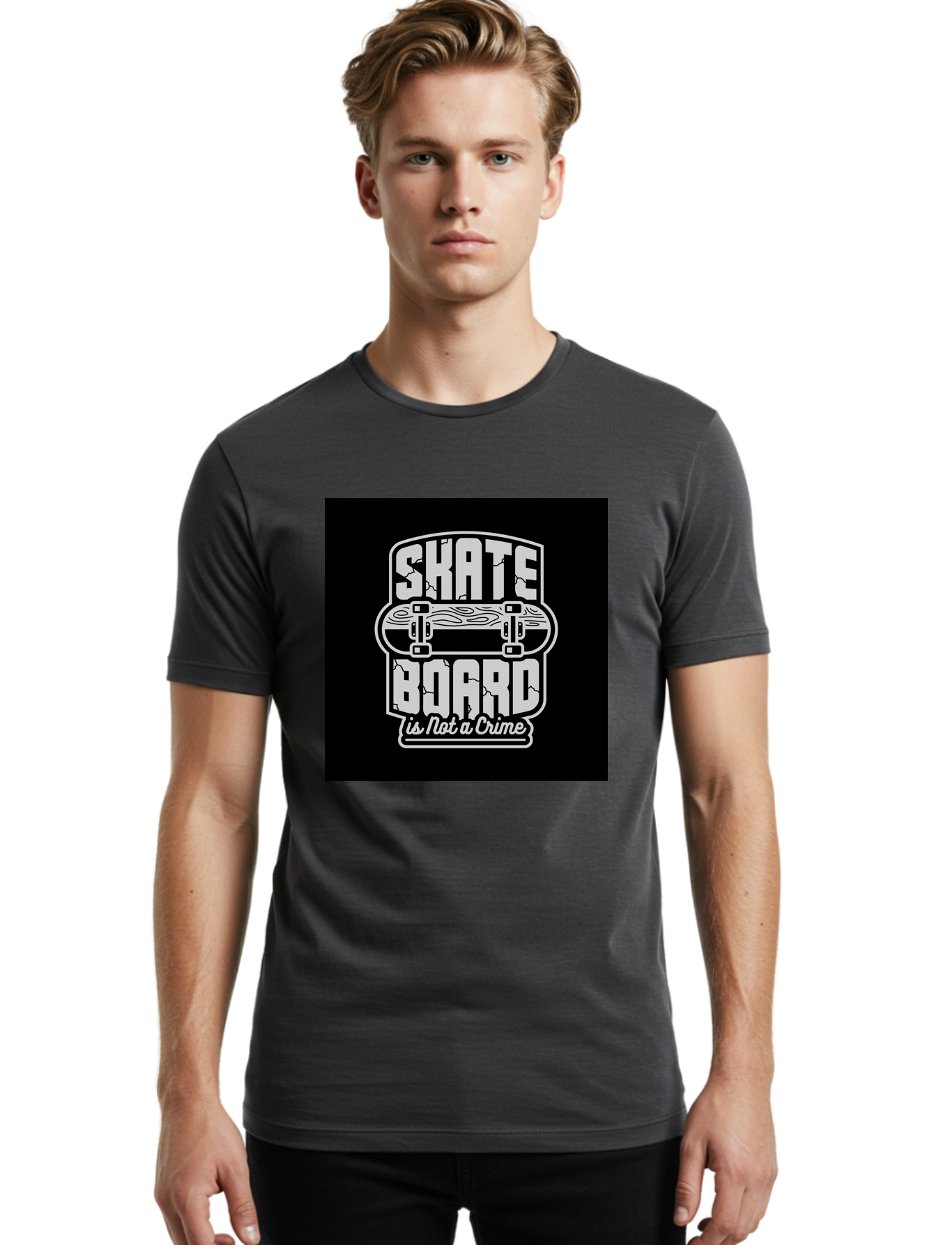 Skateboard-Is-Not-A-Crime Men'S Graphic Tee, 100% Cotton, Comfortable Casual Summer Wear, Machine Washable, Skateboard Graphic, Skate Culture, Streetwear Fashion, Rebellious Style, Bold Typography, Urban Lifestyle, Extreme Sports, Aab481