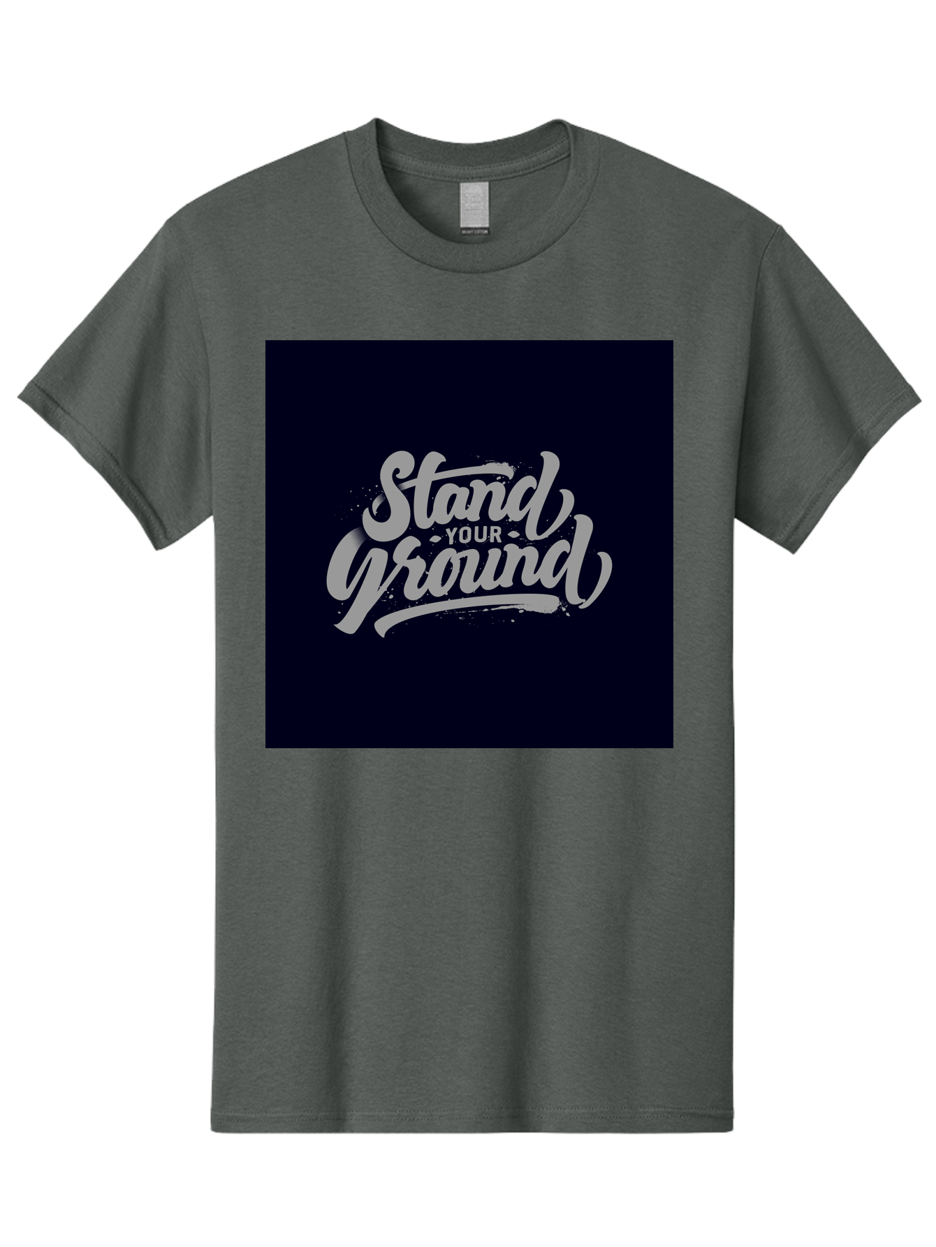 Stand-Your-Ground Men'S Graphic Tee, 100% Cotton, Comfortable Casual Summer Wear, Machine Washable, Motivational Quote, Inspirational Phrase, Stand Your Ground, Bold Typography, Gray Text, Dark Background, Empowerment, Confidence, Aab483