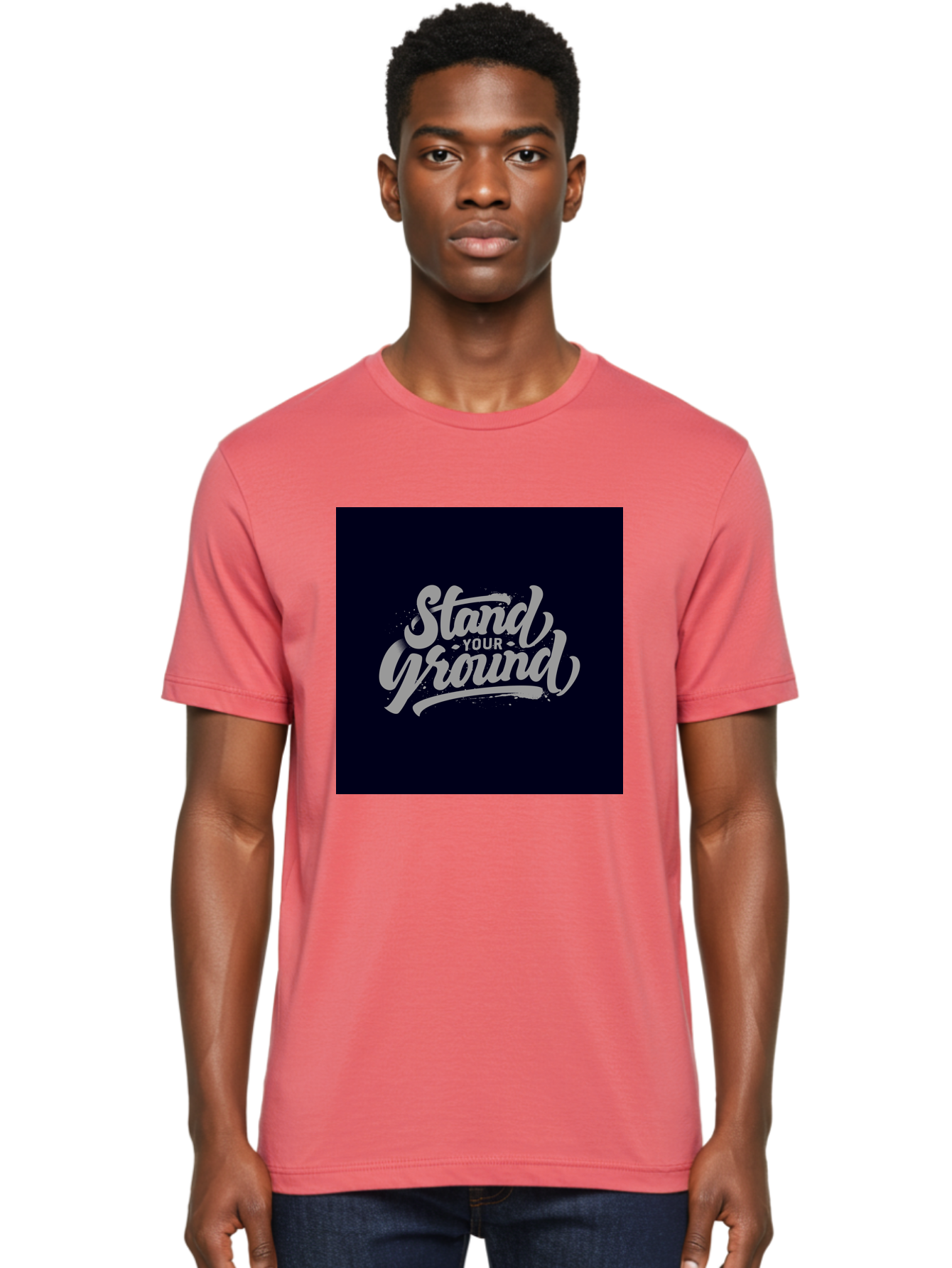 Stand-Your-Ground Men'S Graphic Tee, 100% Cotton, Comfortable Casual Summer Wear, Machine Washable, Motivational Quote, Inspirational Phrase, Stand Your Ground, Bold Typography, Gray Text, Dark Background, Empowerment, Confidence, Aab483