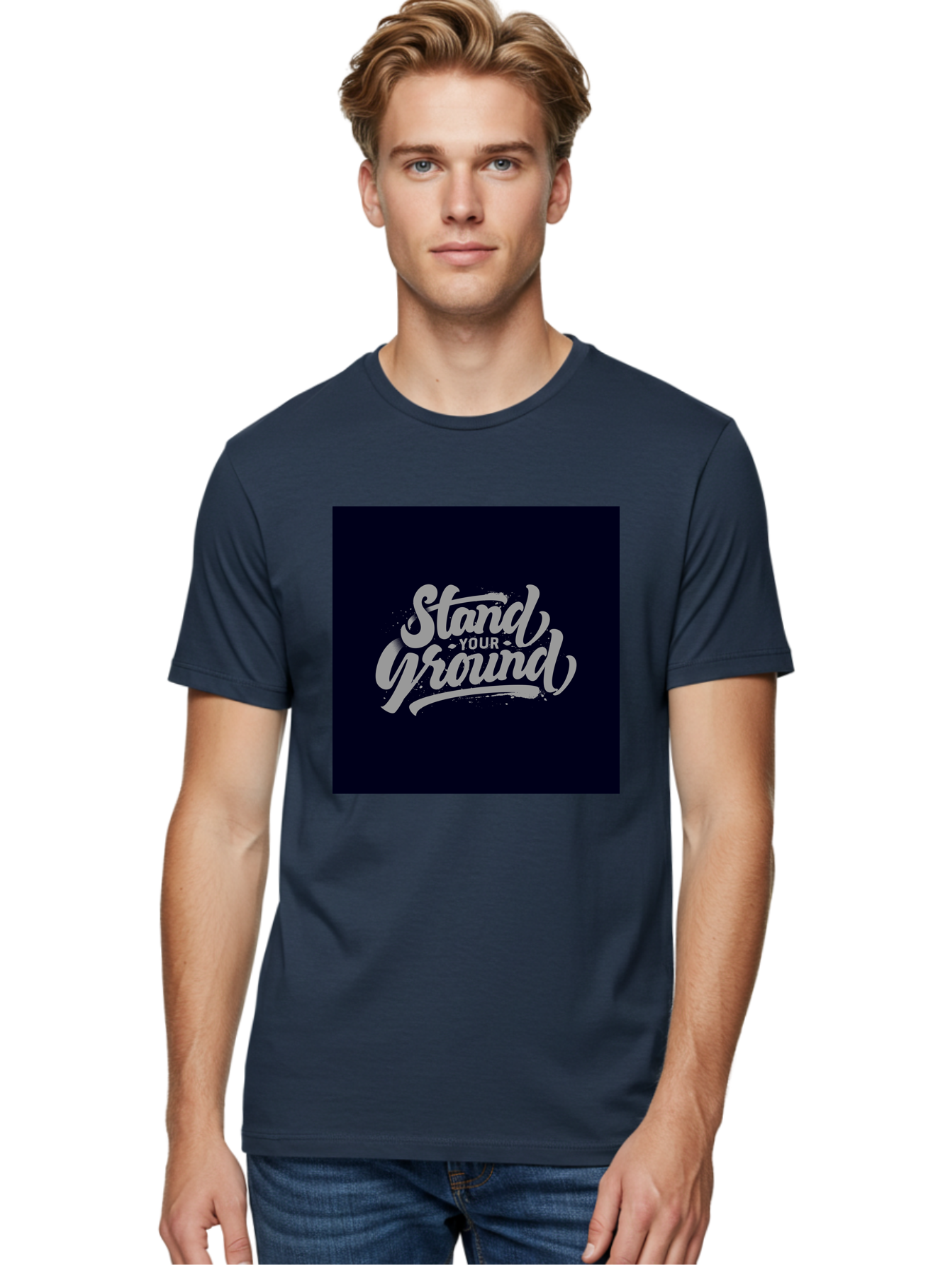 Stand-Your-Ground Men'S Graphic Tee, 100% Cotton, Comfortable Casual Summer Wear, Machine Washable, Motivational Quote, Inspirational Phrase, Stand Your Ground, Bold Typography, Gray Text, Dark Background, Empowerment, Confidence, Aab483