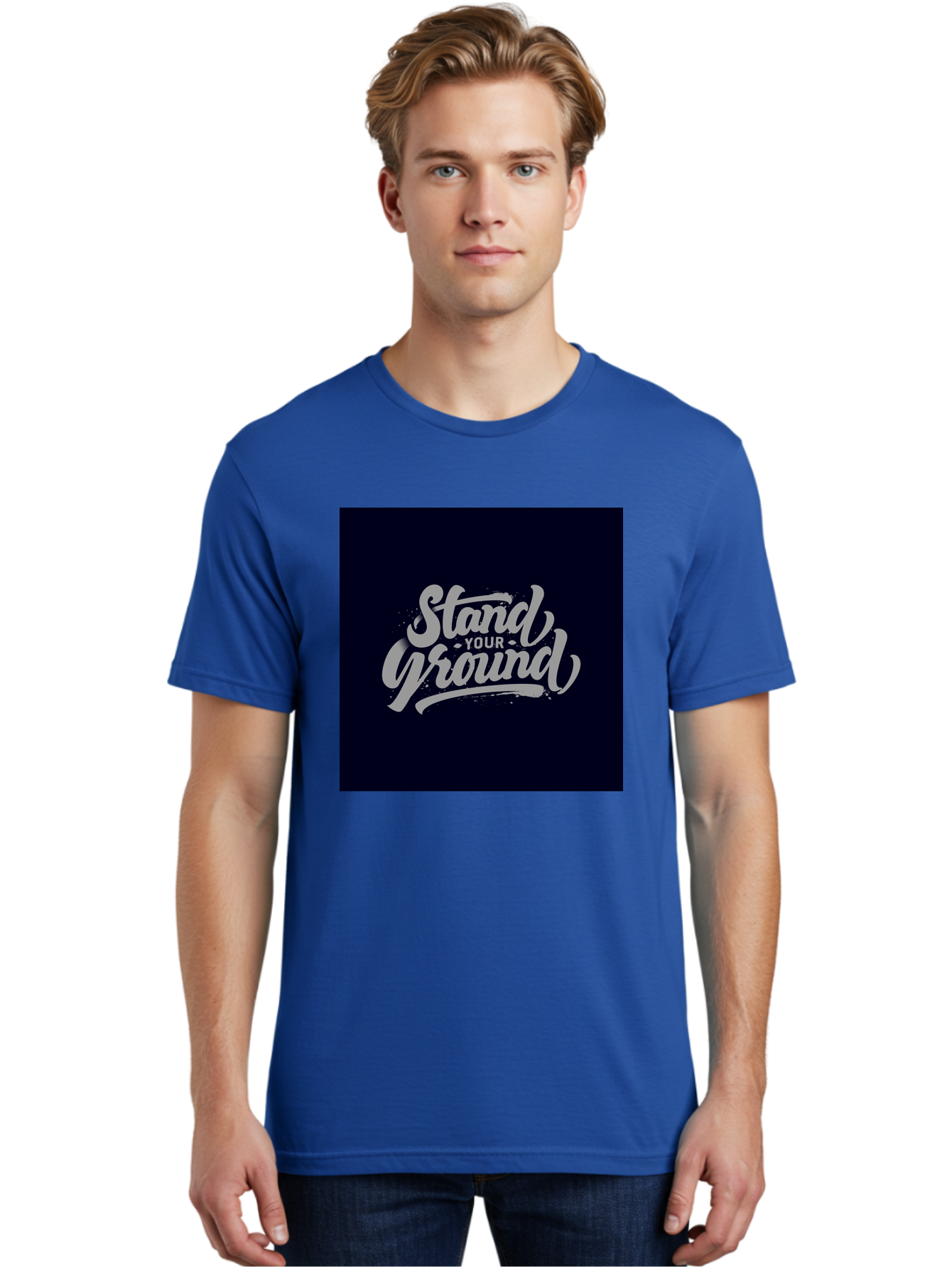 Stand-Your-Ground Men'S Graphic Tee, 100% Cotton, Comfortable Casual Summer Wear, Machine Washable, Motivational Quote, Inspirational Phrase, Stand Your Ground, Bold Typography, Gray Text, Dark Background, Empowerment, Confidence, Aab483