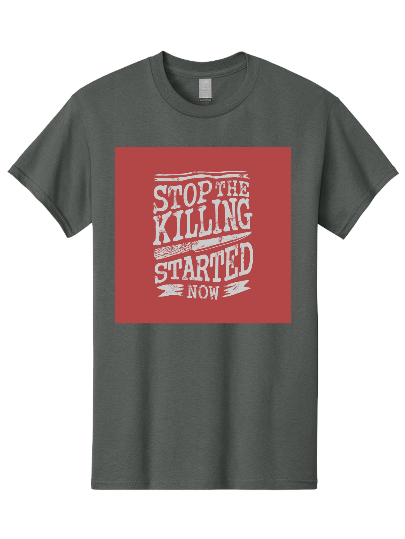 Stop-The-Killing-Started-Now Men'S Graphic Tee, 100% Cotton, Comfortable Casual Summer Wear, Machine Washable, Vegetarian Lifestyle, Animal Rights, Stop Killing, Vegan Movement, Cruelty Free, Bold Typography, Protest Art, Activist Message, Aab484