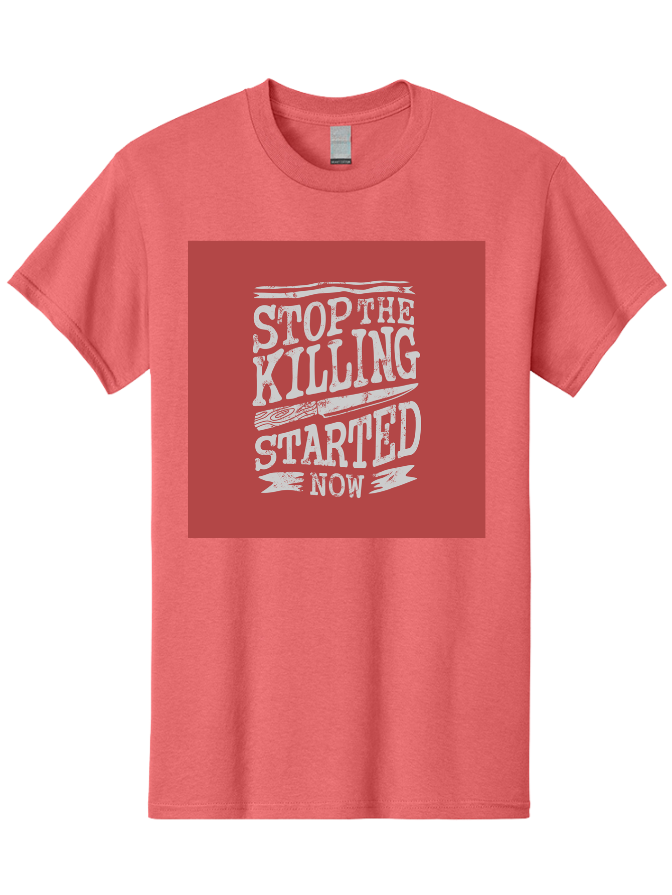 Stop-The-Killing-Started-Now Men'S Graphic Tee, 100% Cotton, Comfortable Casual Summer Wear, Machine Washable, Vegetarian Lifestyle, Animal Rights, Stop Killing, Vegan Movement, Cruelty Free, Bold Typography, Protest Art, Activist Message, Aab484