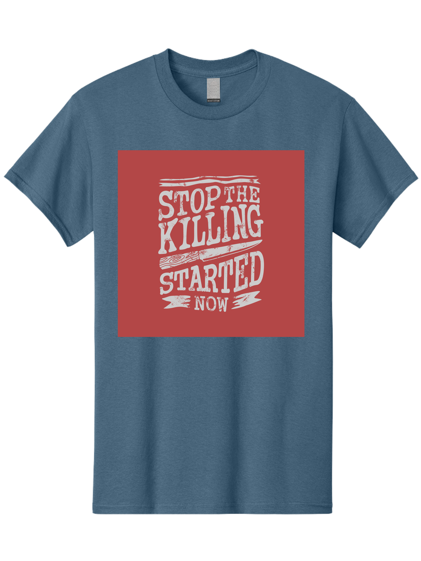 Stop-The-Killing-Started-Now Men'S Graphic Tee, 100% Cotton, Comfortable Casual Summer Wear, Machine Washable, Vegetarian Lifestyle, Animal Rights, Stop Killing, Vegan Movement, Cruelty Free, Bold Typography, Protest Art, Activist Message, Aab484