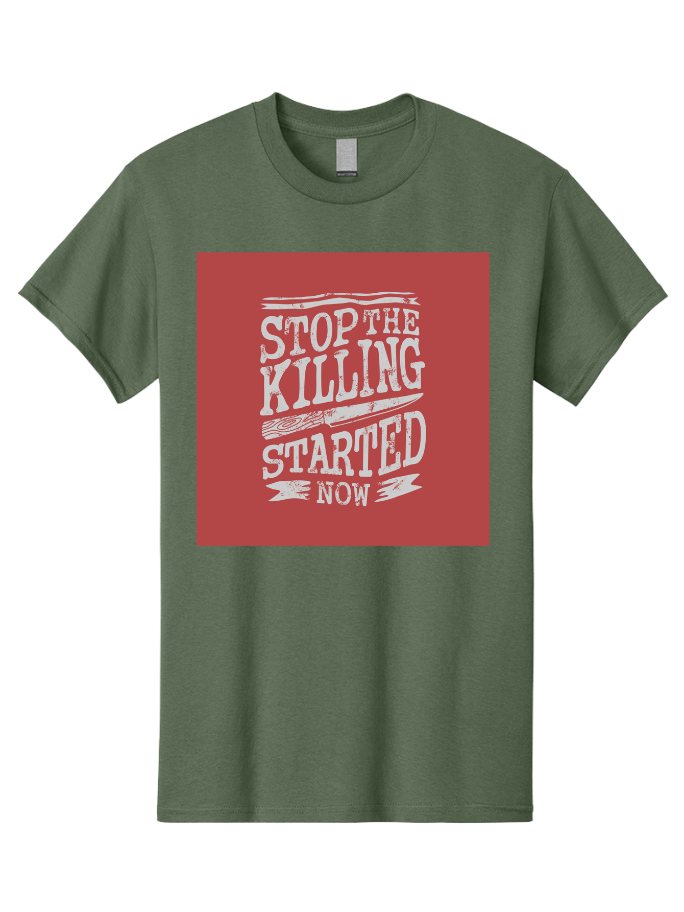 Stop-The-Killing-Started-Now Men'S Graphic Tee, 100% Cotton, Comfortable Casual Summer Wear, Machine Washable, Vegetarian Lifestyle, Animal Rights, Stop Killing, Vegan Movement, Cruelty Free, Bold Typography, Protest Art, Activist Message, Aab484