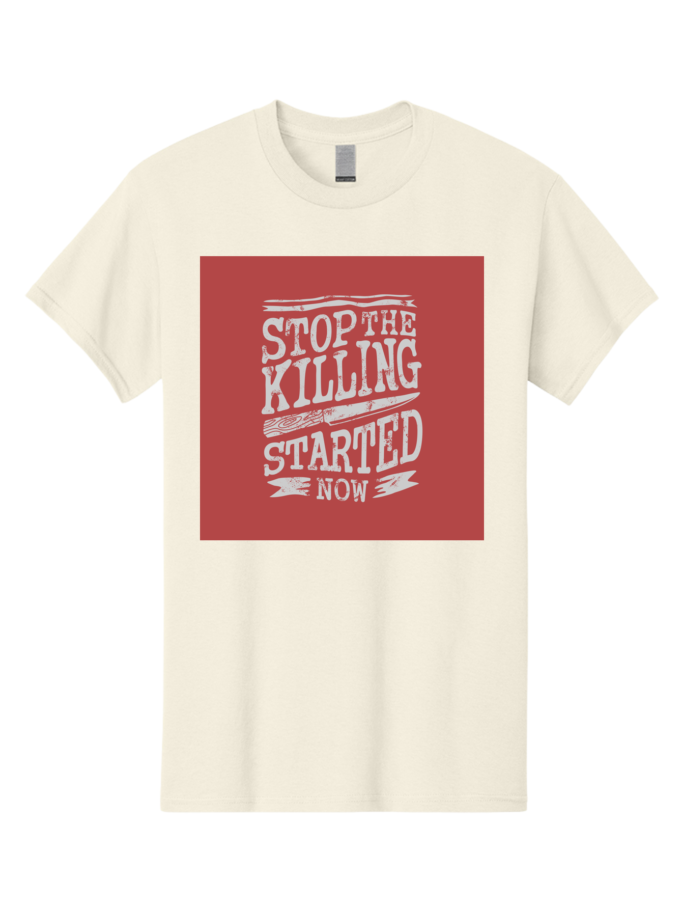 Stop-The-Killing-Started-Now Men'S Graphic Tee, 100% Cotton, Comfortable Casual Summer Wear, Machine Washable, Vegetarian Lifestyle, Animal Rights, Stop Killing, Vegan Movement, Cruelty Free, Bold Typography, Protest Art, Activist Message, Aab484
