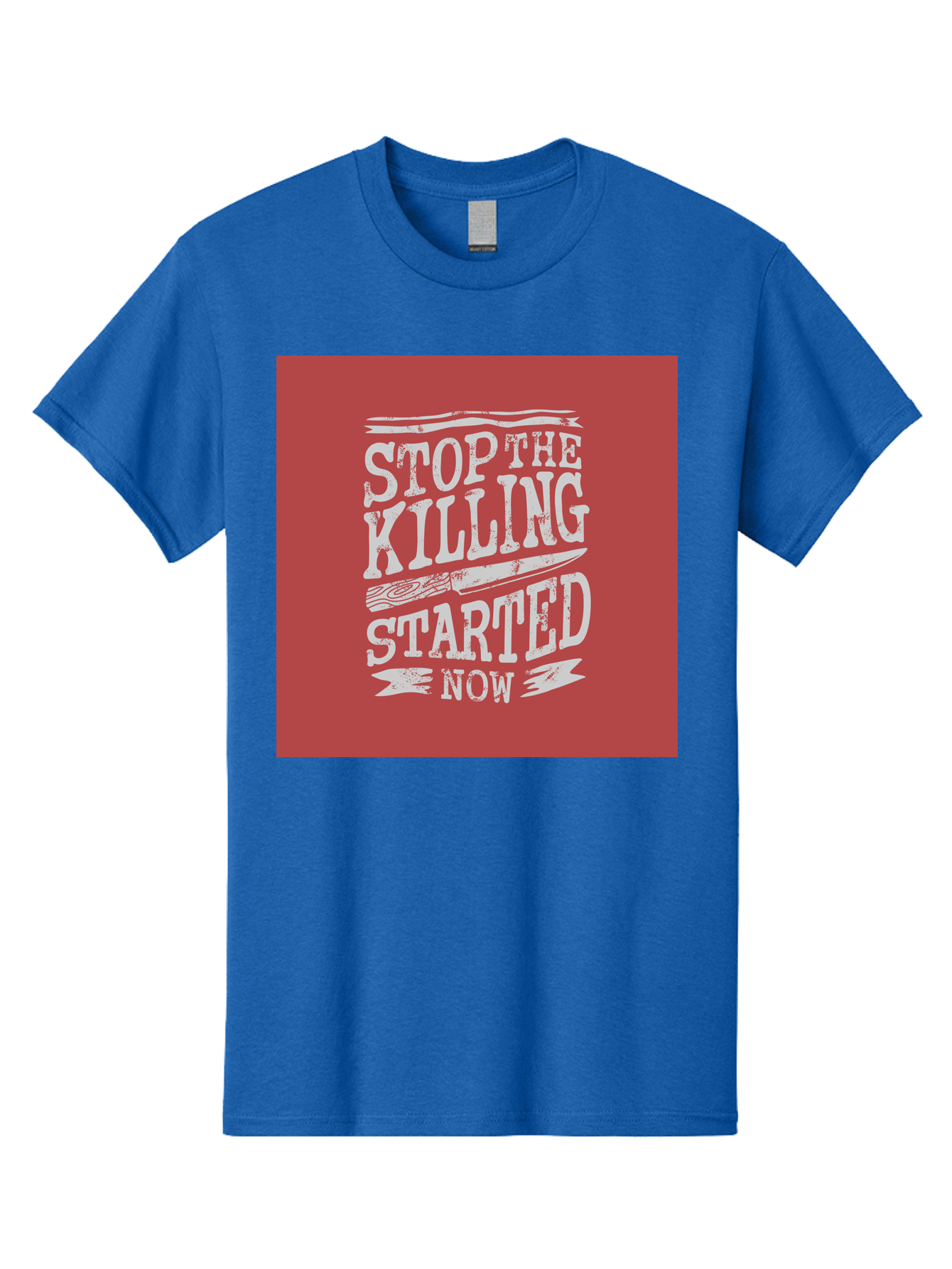 Stop-The-Killing-Started-Now Men'S Graphic Tee, 100% Cotton, Comfortable Casual Summer Wear, Machine Washable, Vegetarian Lifestyle, Animal Rights, Stop Killing, Vegan Movement, Cruelty Free, Bold Typography, Protest Art, Activist Message, Aab484