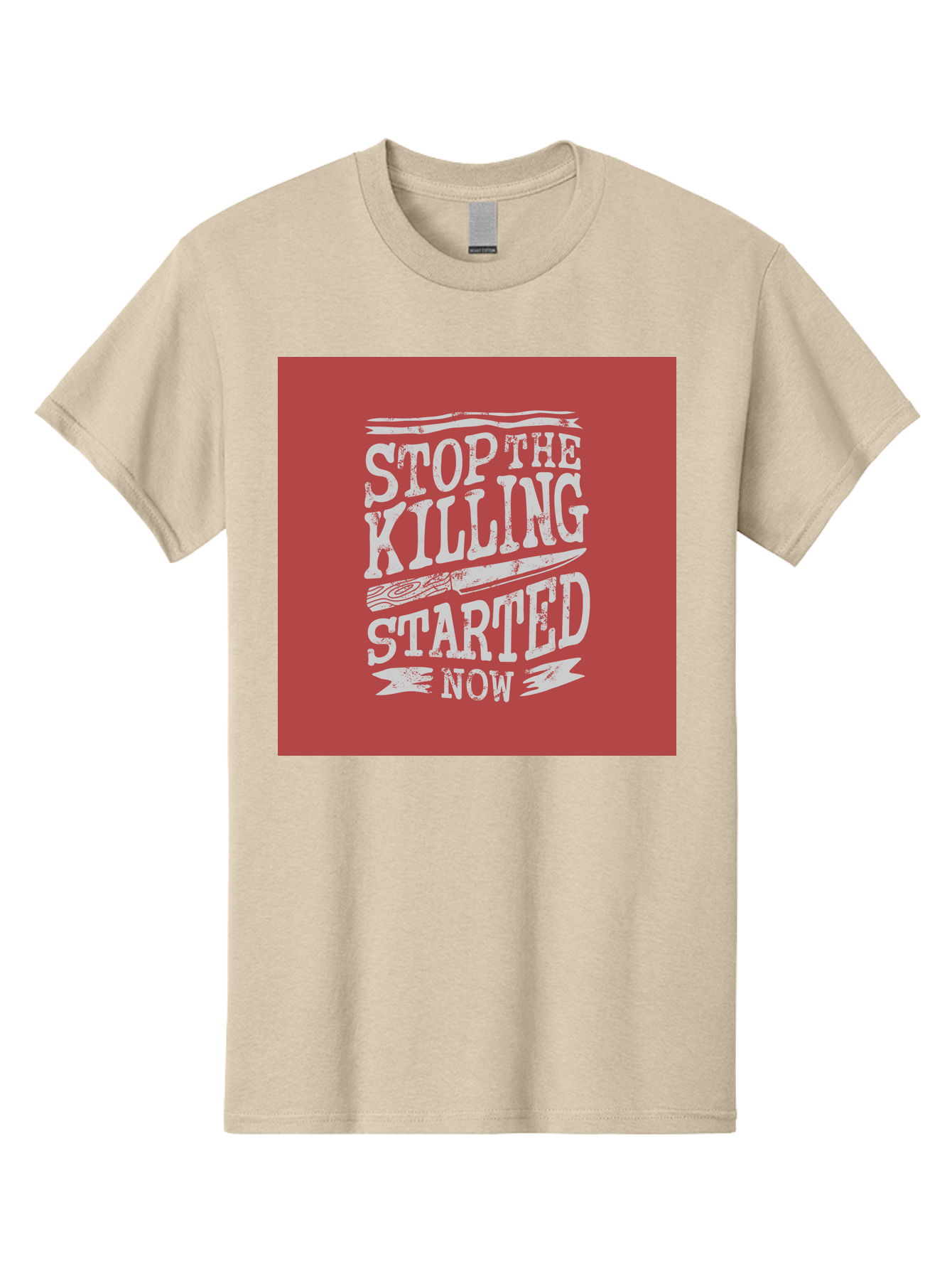 Stop-The-Killing-Started-Now Men'S Graphic Tee, 100% Cotton, Comfortable Casual Summer Wear, Machine Washable, Vegetarian Lifestyle, Animal Rights, Stop Killing, Vegan Movement, Cruelty Free, Bold Typography, Protest Art, Activist Message, Aab484