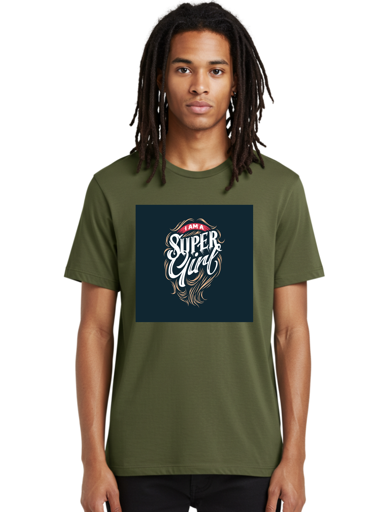 Super-Girl Men'S Graphic Tee, 100% Cotton, Comfortable Casual Summer Wear, Machine Washable, Female Empowerment, Inspirational Quote, Girl Power, Motivational Phrase, Flowing Hair, Elegant Script, Confident Attitude, Strong Women, Aab485