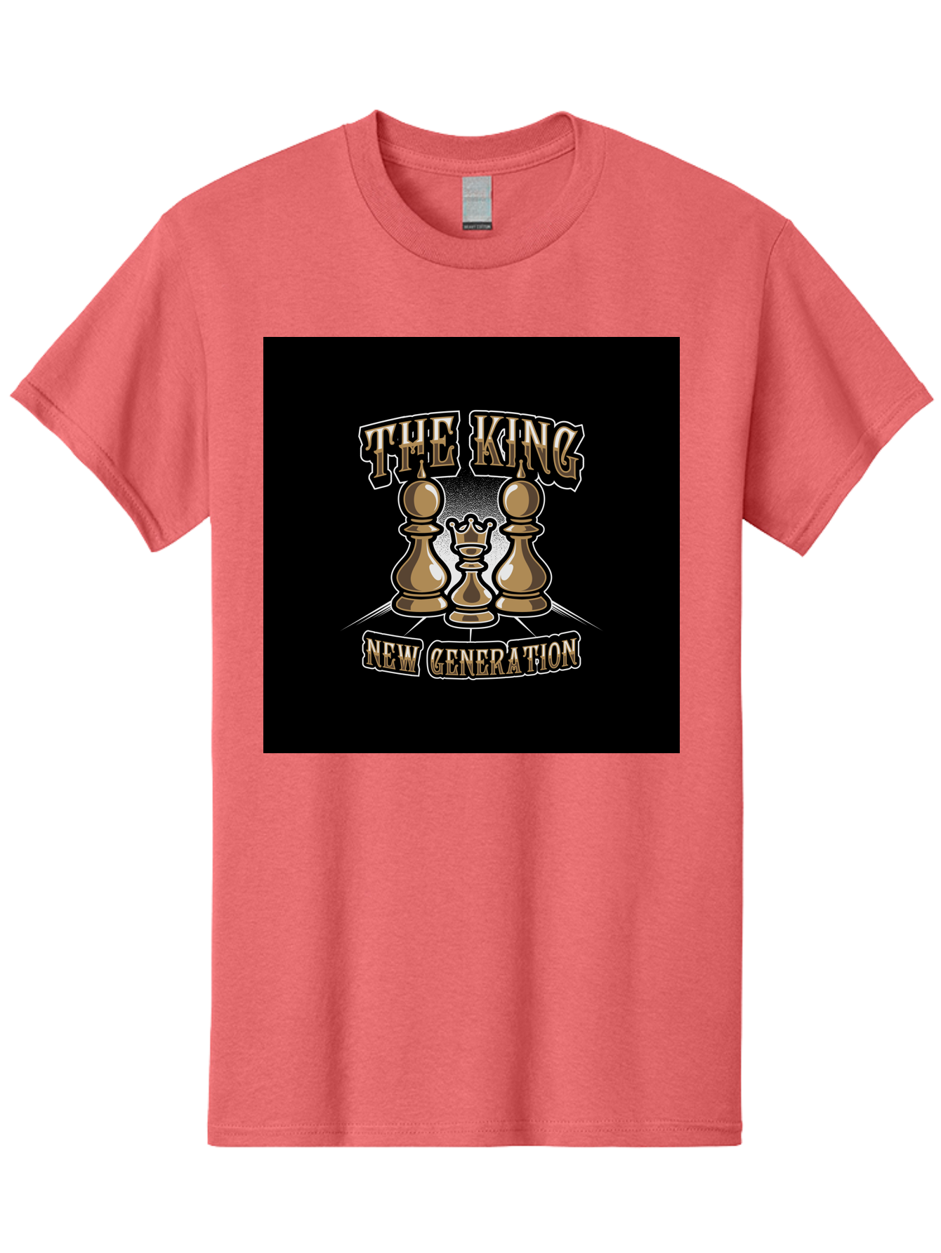 The-King-New-Generation Men'S Graphic Tee, 100% Cotton, Comfortable Casual Summer Wear, Machine Washable, Chess Pieces, The King, New Generation, Leadership, Strategy, Gold Pieces, Pawn, Queen, King, Black Background, Logo Design, Branding, Aab487