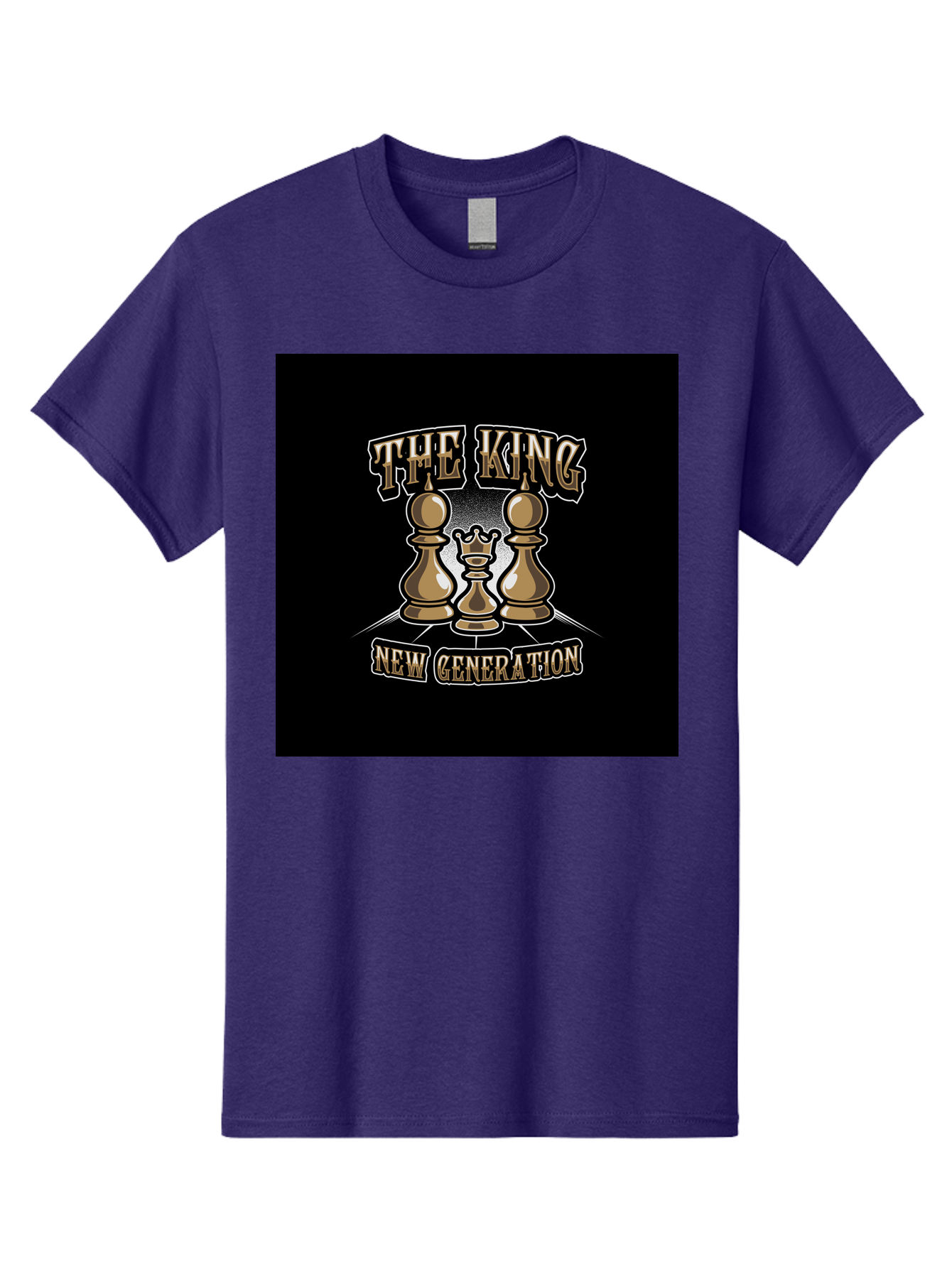 The-King-New-Generation Men'S Graphic Tee, 100% Cotton, Comfortable Casual Summer Wear, Machine Washable, Chess Pieces, The King, New Generation, Leadership, Strategy, Gold Pieces, Pawn, Queen, King, Black Background, Logo Design, Branding, Aab487