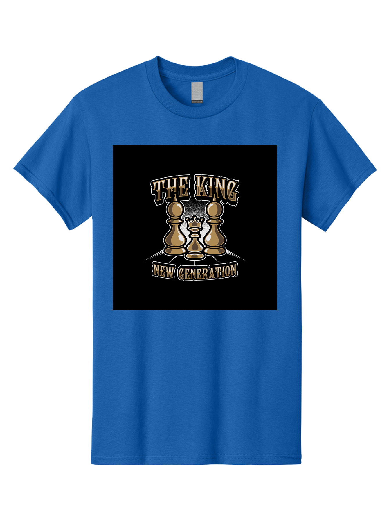 The-King-New-Generation Men'S Graphic Tee, 100% Cotton, Comfortable Casual Summer Wear, Machine Washable, Chess Pieces, The King, New Generation, Leadership, Strategy, Gold Pieces, Pawn, Queen, King, Black Background, Logo Design, Branding, Aab487