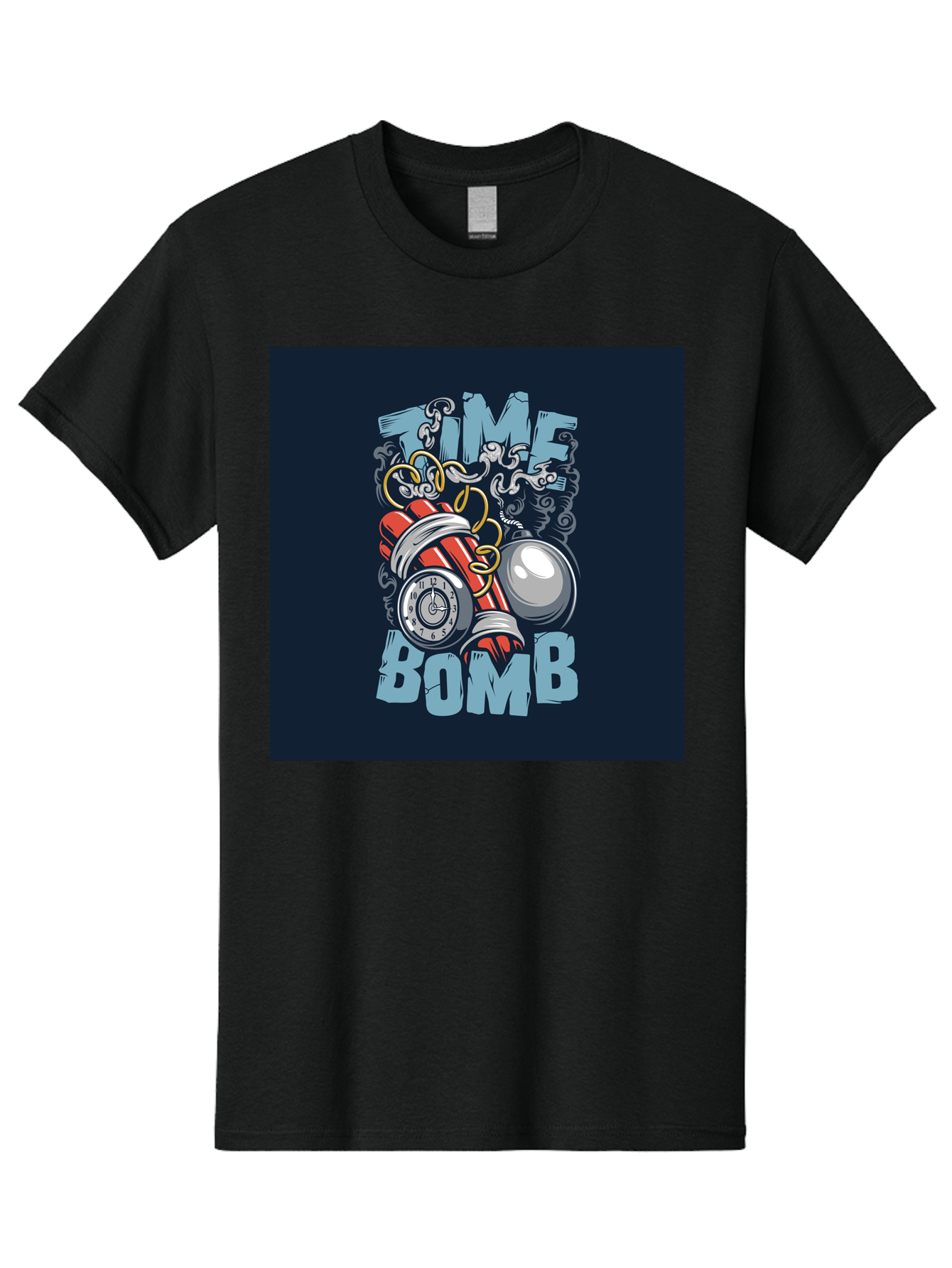 Time-Bomb Men'S Graphic Tee, 100% Cotton, Comfortable Casual Summer Wear, Machine Washable, Time Bomb Illustration, Cartoon Style, Dynamite Sticks, Clock Timer, Danger Alert, Bomb Threat, Countdown To Explosion, Cartoon Graphics, Comic Art Aab489
