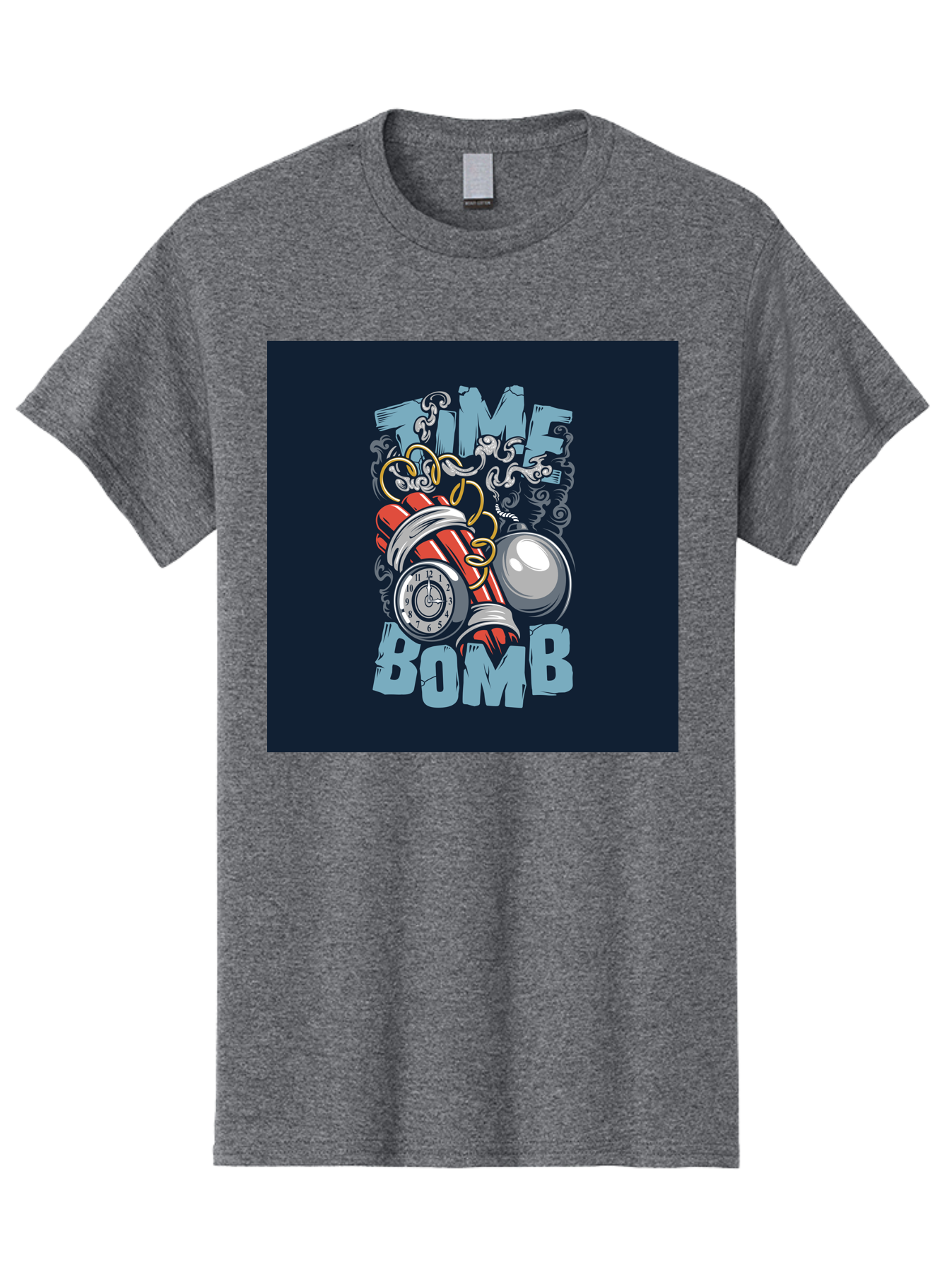 Time-Bomb Men'S Graphic Tee, 100% Cotton, Comfortable Casual Summer Wear, Machine Washable, Time Bomb Illustration, Cartoon Style, Dynamite Sticks, Clock Timer, Danger Alert, Bomb Threat, Countdown To Explosion, Cartoon Graphics, Comic Art Aab489