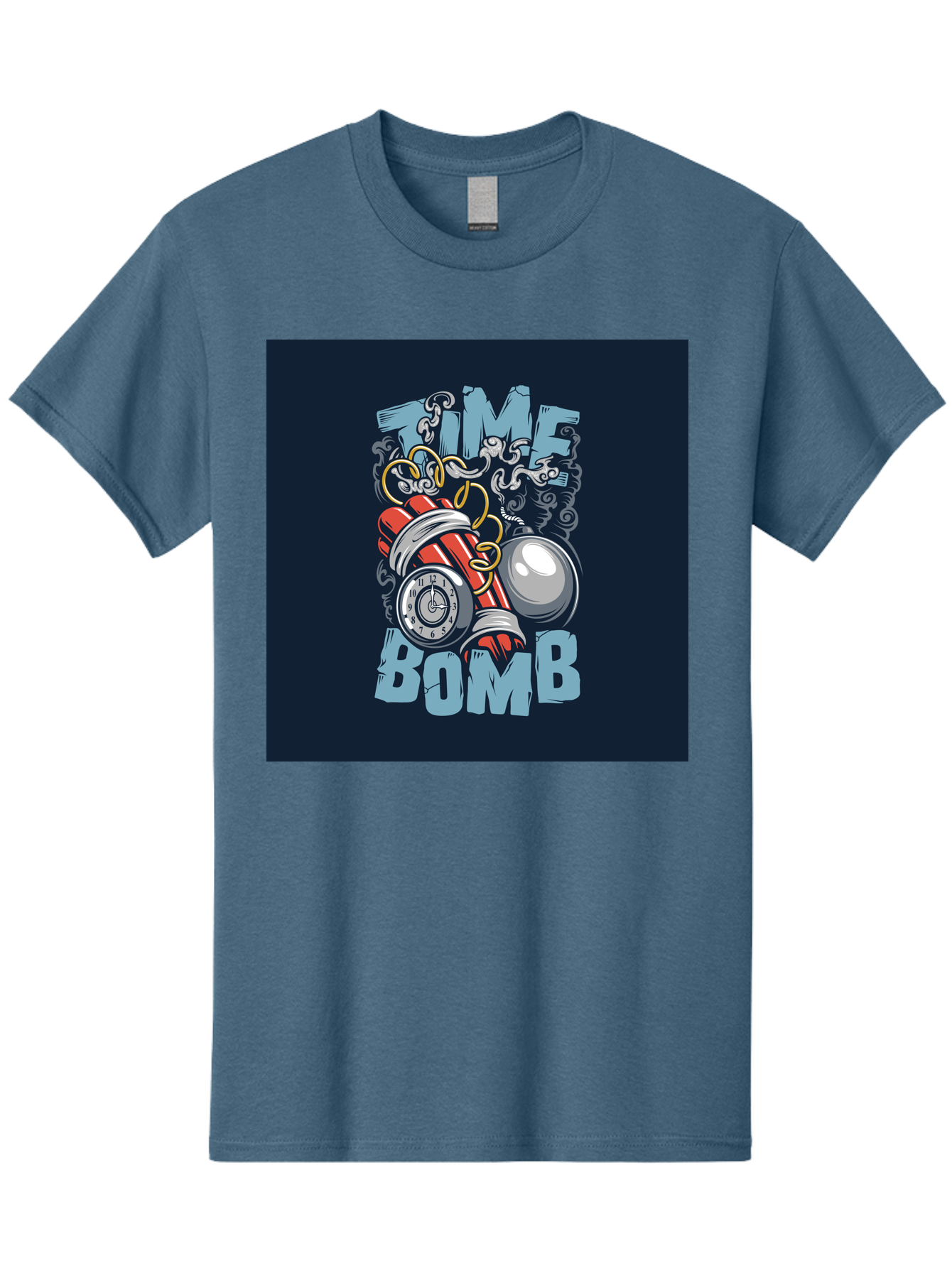 Time-Bomb Men'S Graphic Tee, 100% Cotton, Comfortable Casual Summer Wear, Machine Washable, Time Bomb Illustration, Cartoon Style, Dynamite Sticks, Clock Timer, Danger Alert, Bomb Threat, Countdown To Explosion, Cartoon Graphics, Comic Art Aab489