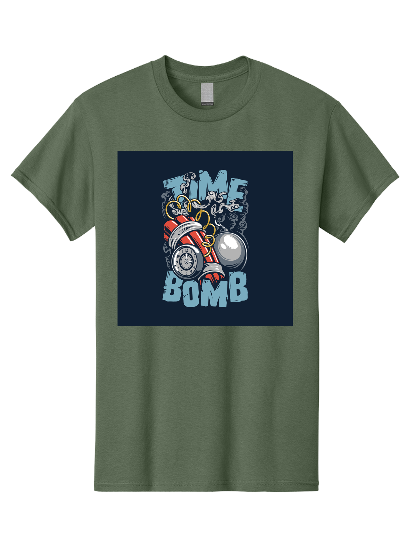 Time-Bomb Men'S Graphic Tee, 100% Cotton, Comfortable Casual Summer Wear, Machine Washable, Time Bomb Illustration, Cartoon Style, Dynamite Sticks, Clock Timer, Danger Alert, Bomb Threat, Countdown To Explosion, Cartoon Graphics, Comic Art Aab489