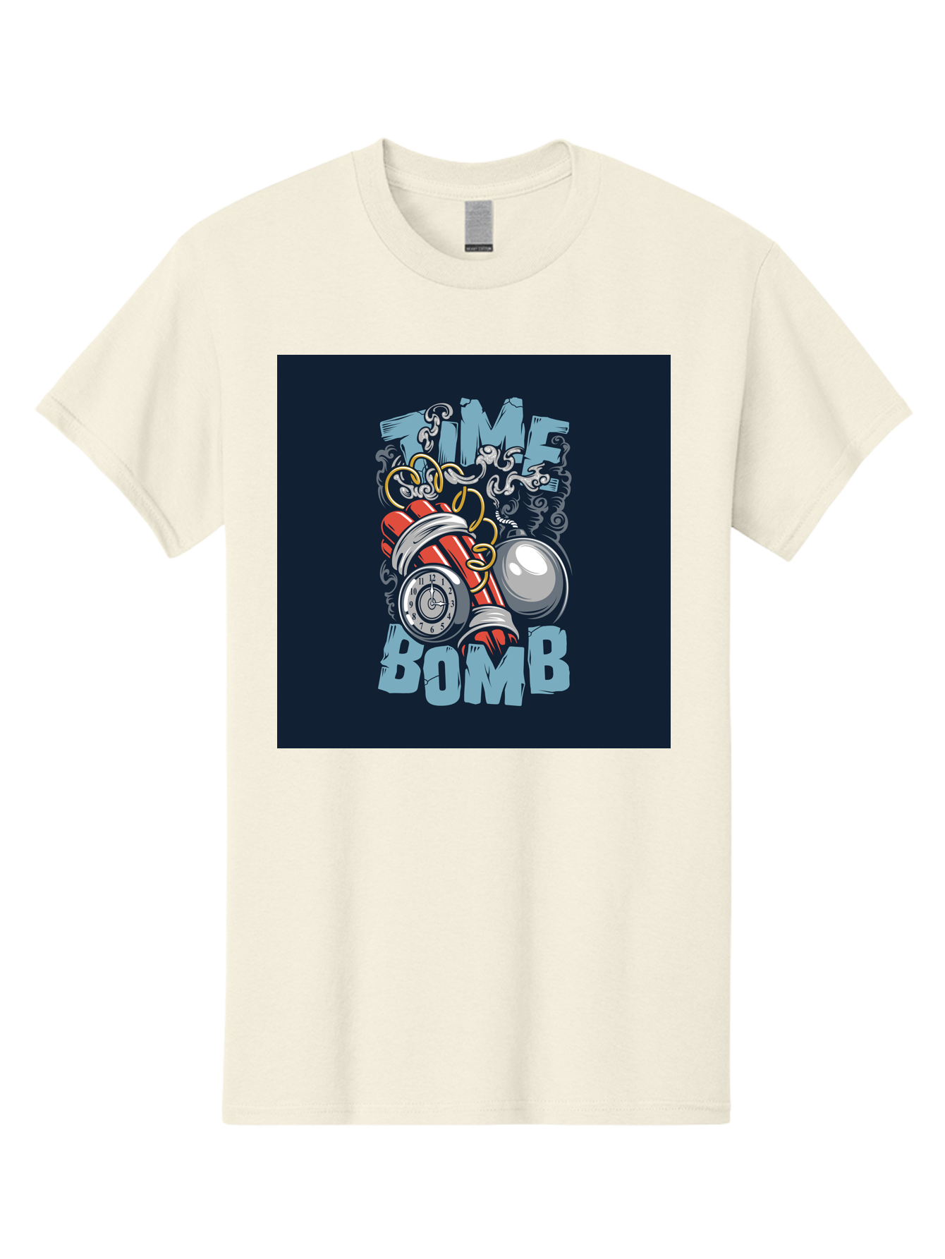 Time-Bomb Men'S Graphic Tee, 100% Cotton, Comfortable Casual Summer Wear, Machine Washable, Time Bomb Illustration, Cartoon Style, Dynamite Sticks, Clock Timer, Danger Alert, Bomb Threat, Countdown To Explosion, Cartoon Graphics, Comic Art Aab489