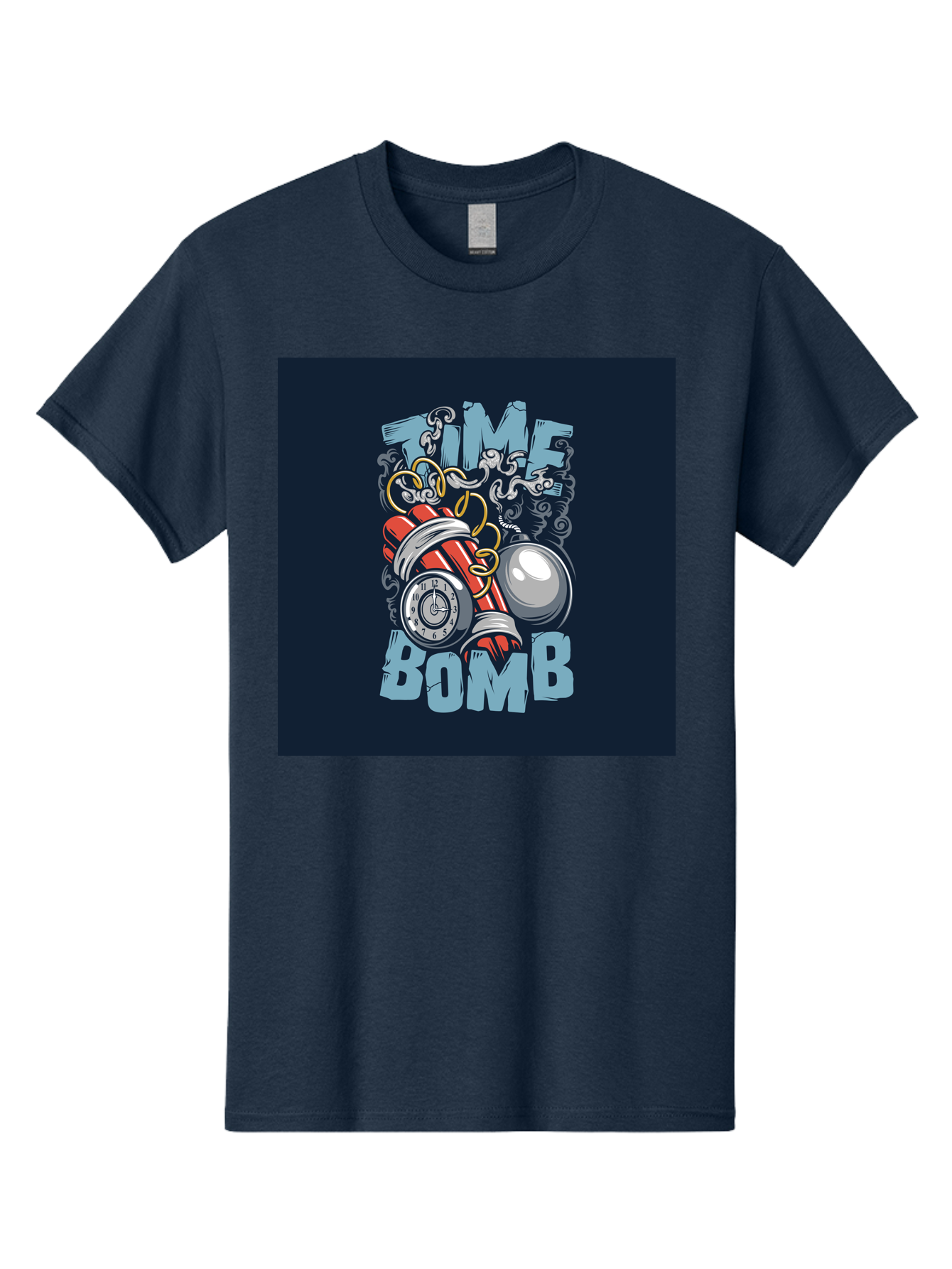 Time-Bomb Men'S Graphic Tee, 100% Cotton, Comfortable Casual Summer Wear, Machine Washable, Time Bomb Illustration, Cartoon Style, Dynamite Sticks, Clock Timer, Danger Alert, Bomb Threat, Countdown To Explosion, Cartoon Graphics, Comic Art Aab489