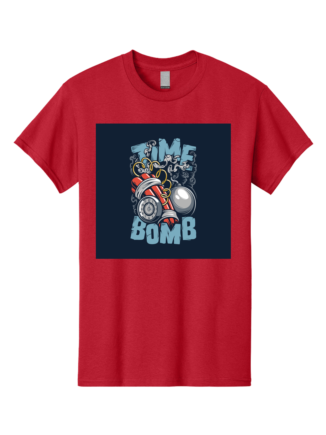 Time-Bomb Men'S Graphic Tee, 100% Cotton, Comfortable Casual Summer Wear, Machine Washable, Time Bomb Illustration, Cartoon Style, Dynamite Sticks, Clock Timer, Danger Alert, Bomb Threat, Countdown To Explosion, Cartoon Graphics, Comic Art Aab489