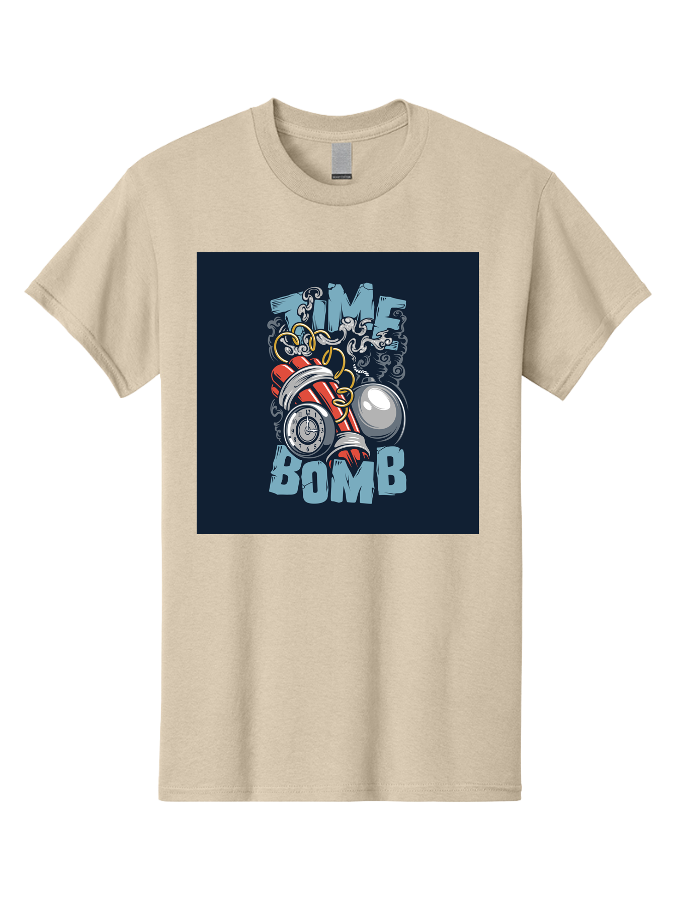 Time-Bomb Men'S Graphic Tee, 100% Cotton, Comfortable Casual Summer Wear, Machine Washable, Time Bomb Illustration, Cartoon Style, Dynamite Sticks, Clock Timer, Danger Alert, Bomb Threat, Countdown To Explosion, Cartoon Graphics, Comic Art Aab489