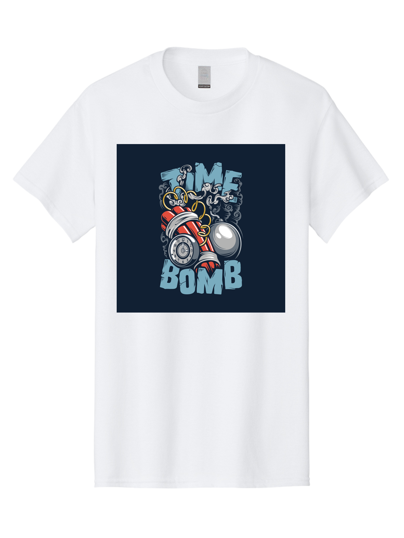Time-Bomb Men'S Graphic Tee, 100% Cotton, Comfortable Casual Summer Wear, Machine Washable, Time Bomb Illustration, Cartoon Style, Dynamite Sticks, Clock Timer, Danger Alert, Bomb Threat, Countdown To Explosion, Cartoon Graphics, Comic Art Aab489