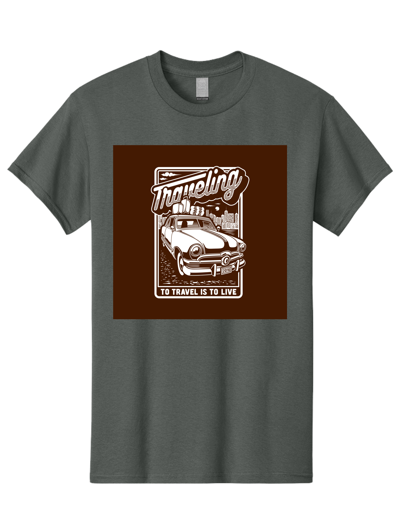 Traveling Men'S Graphic Tee, 100% Cotton, Comfortable Casual Summer Wear, Machine Washable, Vintage Car, Travel, Adventure, Classic Automobile, Cityscape, Road Trip, Exploration, Wanderlust, Traveling, To Travel Is To Live Aab490