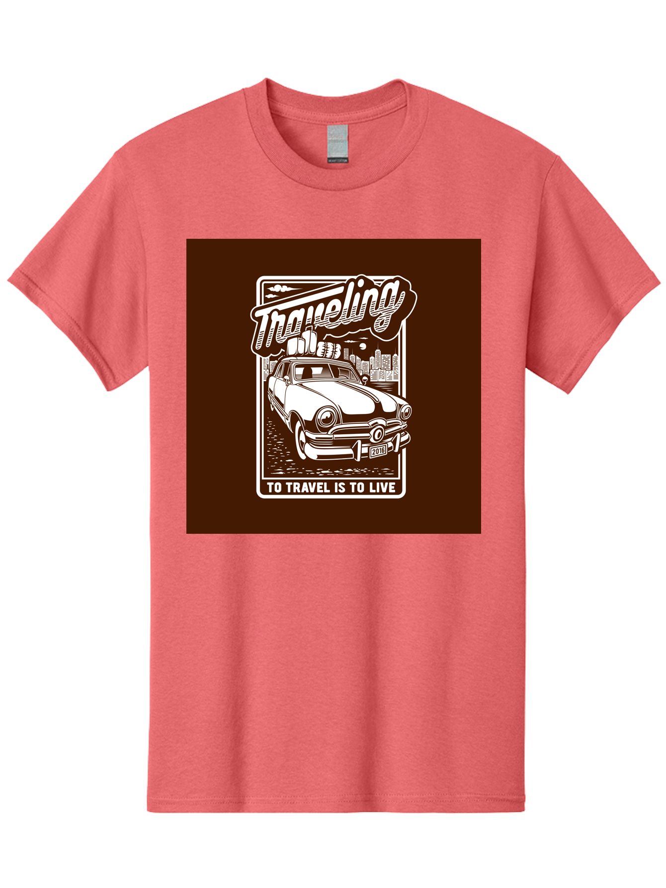 Traveling Men'S Graphic Tee, 100% Cotton, Comfortable Casual Summer Wear, Machine Washable, Vintage Car, Travel, Adventure, Classic Automobile, Cityscape, Road Trip, Exploration, Wanderlust, Traveling, To Travel Is To Live Aab490