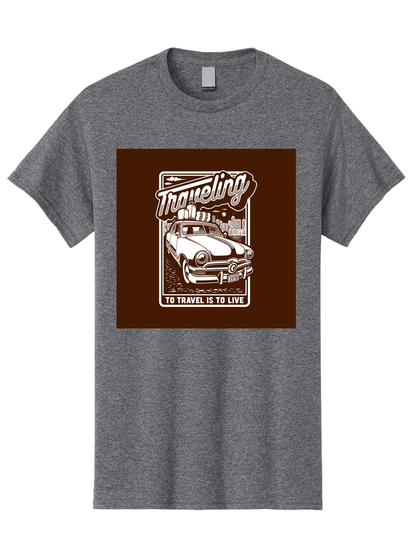 Traveling Men'S Graphic Tee, 100% Cotton, Comfortable Casual Summer Wear, Machine Washable, Vintage Car, Travel, Adventure, Classic Automobile, Cityscape, Road Trip, Exploration, Wanderlust, Traveling, To Travel Is To Live Aab490