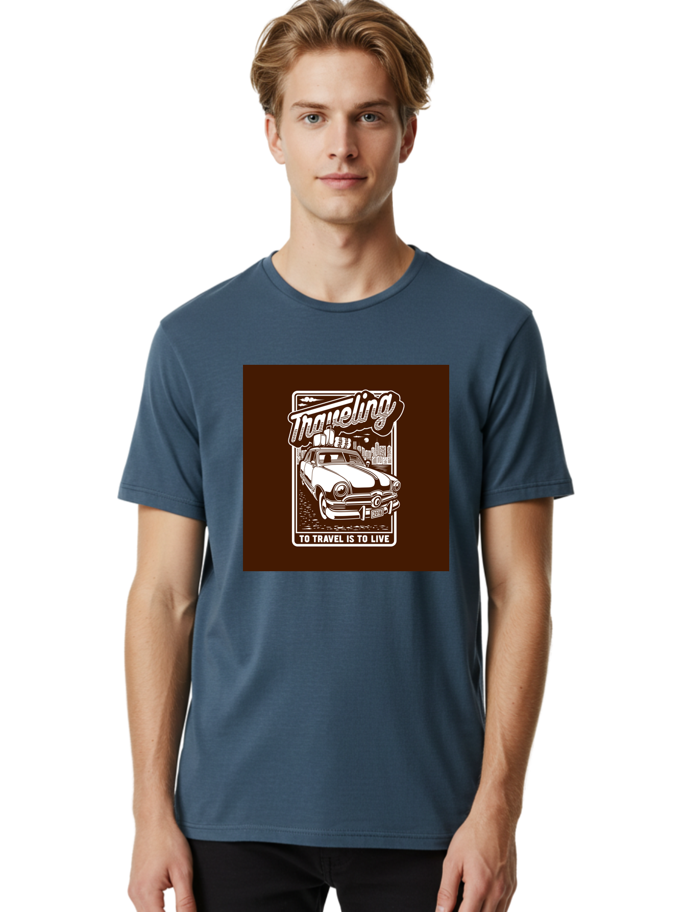Traveling Men'S Graphic Tee, 100% Cotton, Comfortable Casual Summer Wear, Machine Washable, Vintage Car, Travel, Adventure, Classic Automobile, Cityscape, Road Trip, Exploration, Wanderlust, Traveling, To Travel Is To Live Aab490