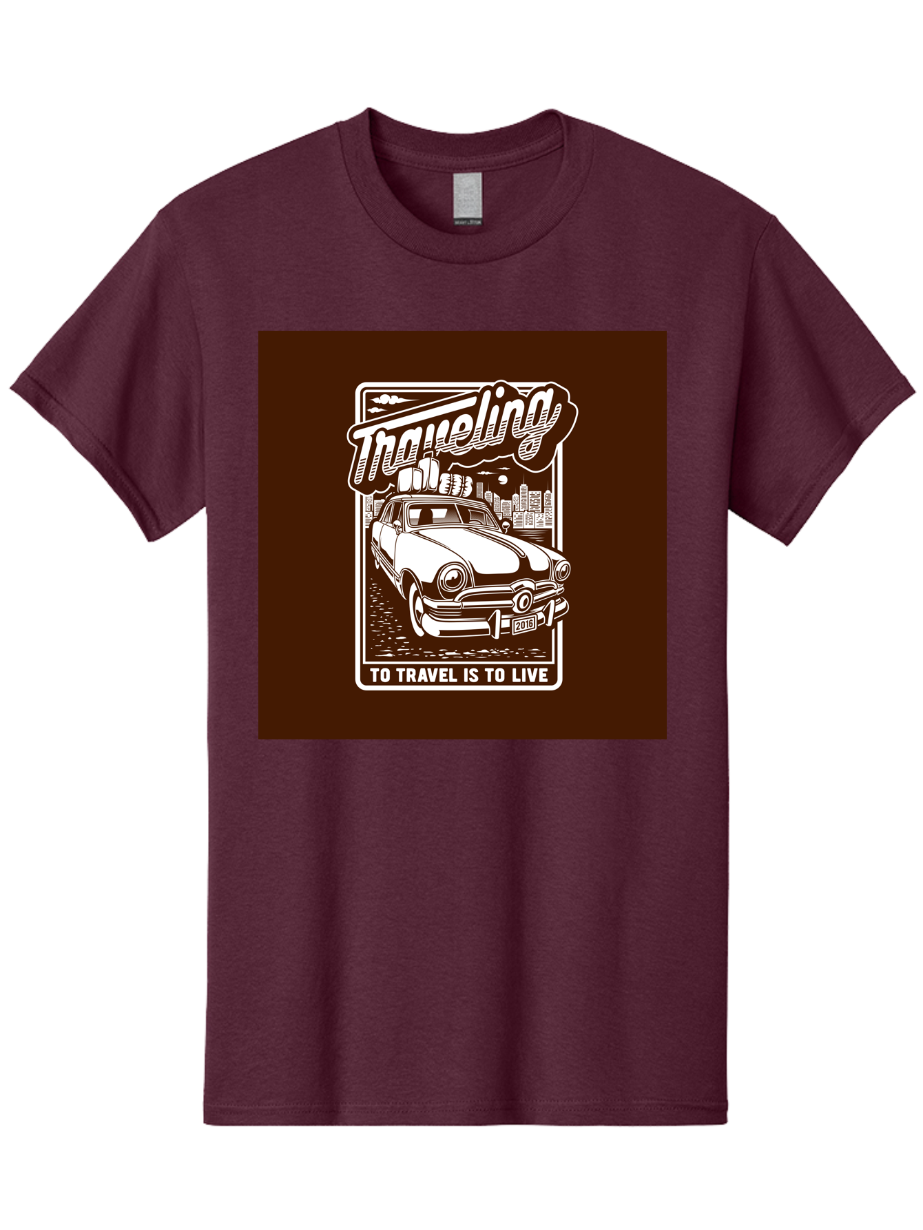 Traveling Men'S Graphic Tee, 100% Cotton, Comfortable Casual Summer Wear, Machine Washable, Vintage Car, Travel, Adventure, Classic Automobile, Cityscape, Road Trip, Exploration, Wanderlust, Traveling, To Travel Is To Live Aab490