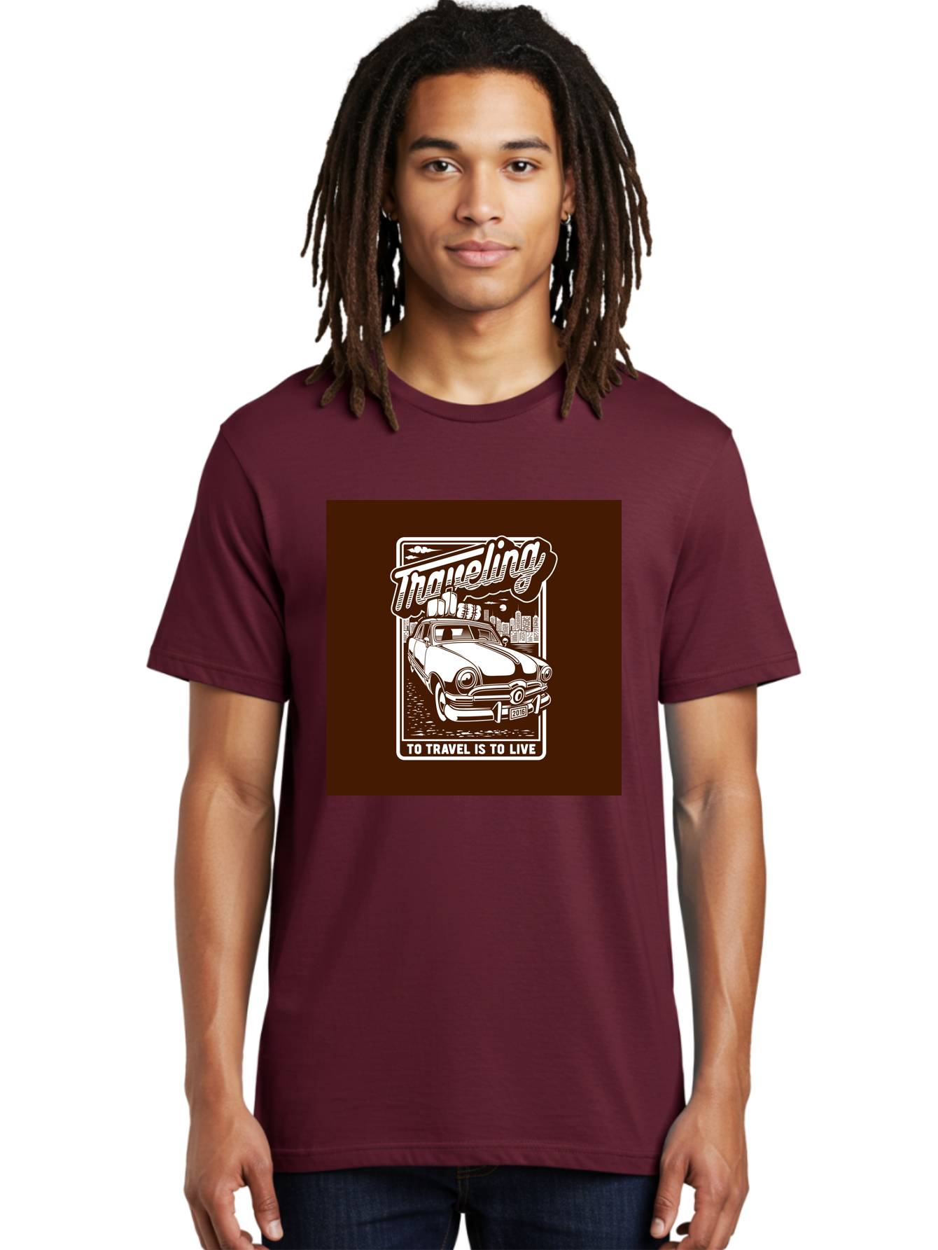Traveling Men'S Graphic Tee, 100% Cotton, Comfortable Casual Summer Wear, Machine Washable, Vintage Car, Travel, Adventure, Classic Automobile, Cityscape, Road Trip, Exploration, Wanderlust, Traveling, To Travel Is To Live Aab490