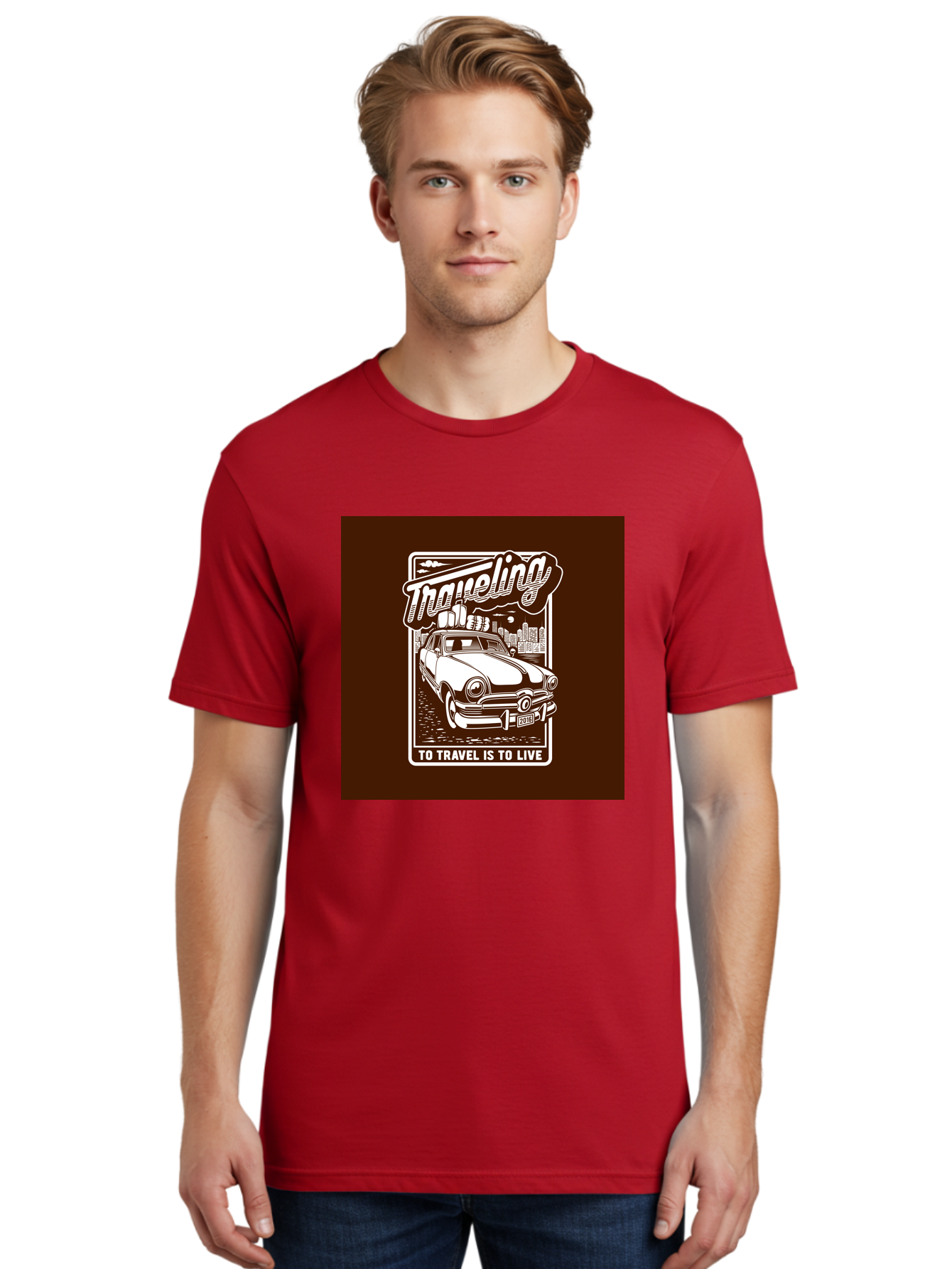 Traveling Men'S Graphic Tee, 100% Cotton, Comfortable Casual Summer Wear, Machine Washable, Vintage Car, Travel, Adventure, Classic Automobile, Cityscape, Road Trip, Exploration, Wanderlust, Traveling, To Travel Is To Live Aab490