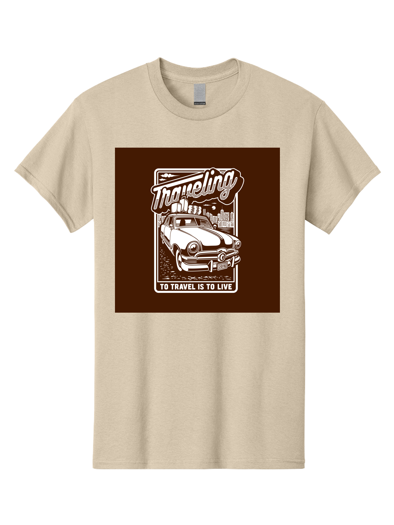 Traveling Men'S Graphic Tee, 100% Cotton, Comfortable Casual Summer Wear, Machine Washable, Vintage Car, Travel, Adventure, Classic Automobile, Cityscape, Road Trip, Exploration, Wanderlust, Traveling, To Travel Is To Live Aab490