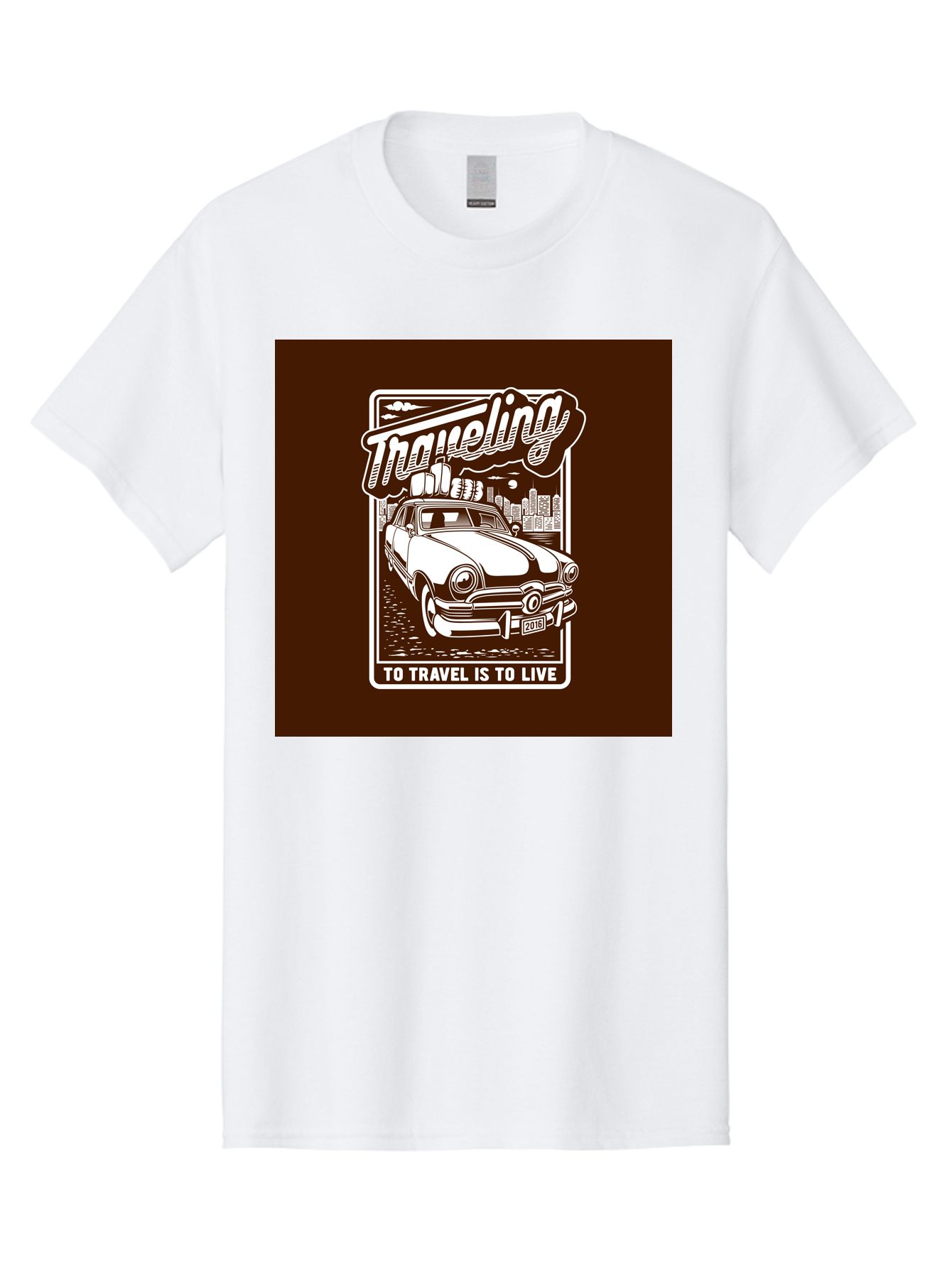 Traveling Men'S Graphic Tee, 100% Cotton, Comfortable Casual Summer Wear, Machine Washable, Vintage Car, Travel, Adventure, Classic Automobile, Cityscape, Road Trip, Exploration, Wanderlust, Traveling, To Travel Is To Live Aab490