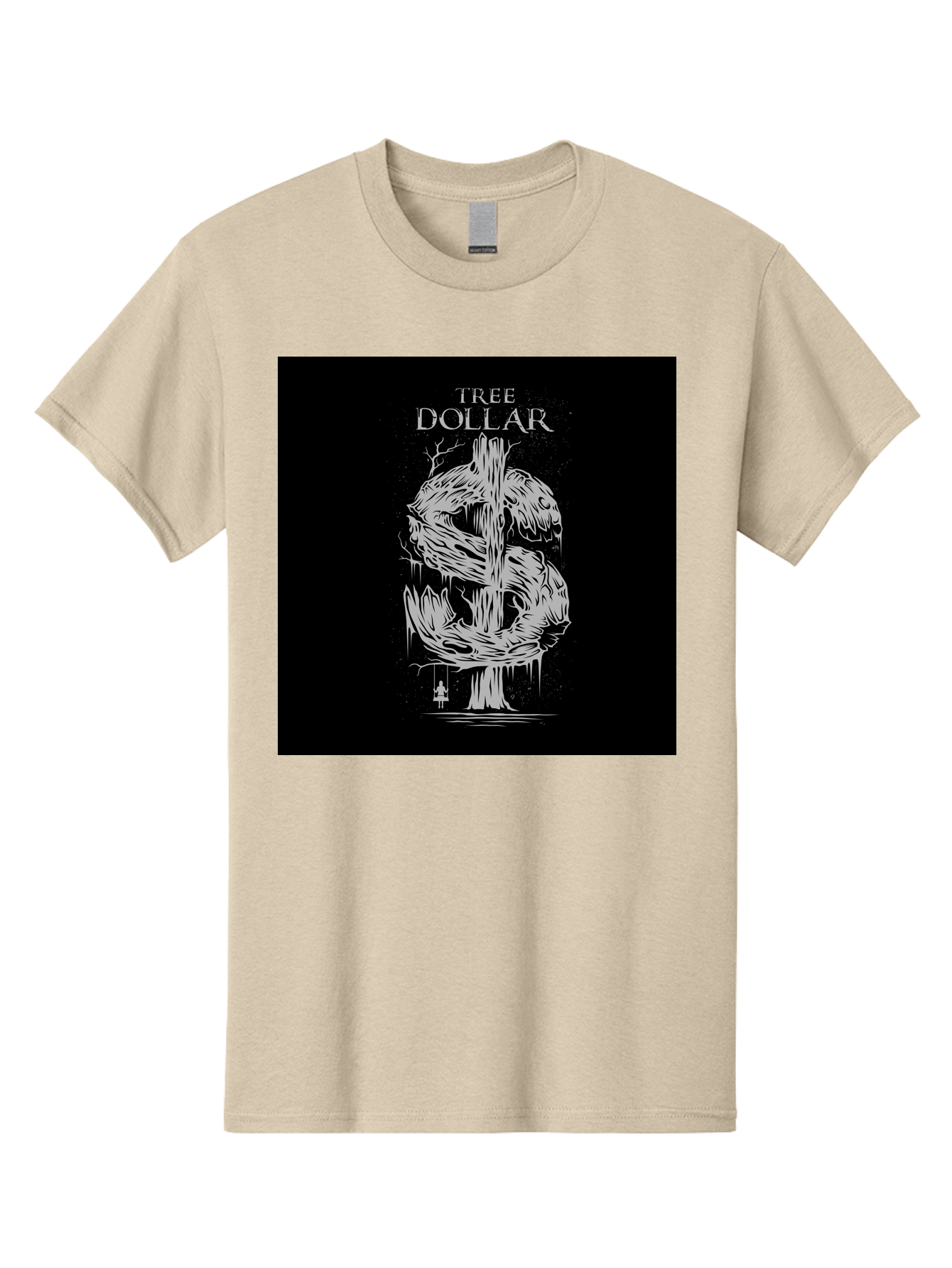 Tree-Dollar Men'S Graphic Tee, 100% Cotton, Comfortable Casual Summer Wear, Machine Washable, Dollar Sign Made Of Tree Branches, Wooden Currency Symbol, Environmental Finance, Eco-Friendly Money, Twisted Tree Trunk, Drip Art, Aab491