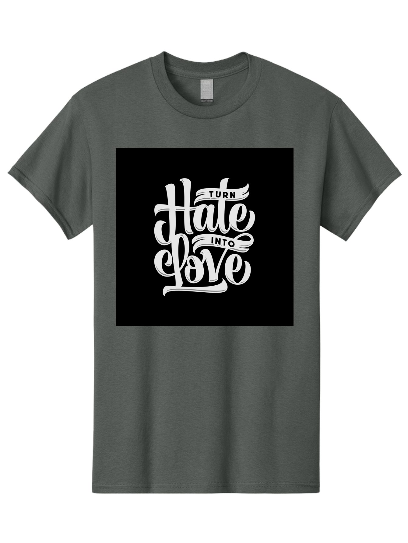 Turn-Hate-Into-Love Men'S Graphic Tee, 100% Cotton, Comfortable Casual Summer Wear, Machine Washable, Inspirational Quotes, Motivational Sayings, Positive Affirmations, Kindness Messages, Peace Signs, Emotional Support, Uplifting Words, Aab492