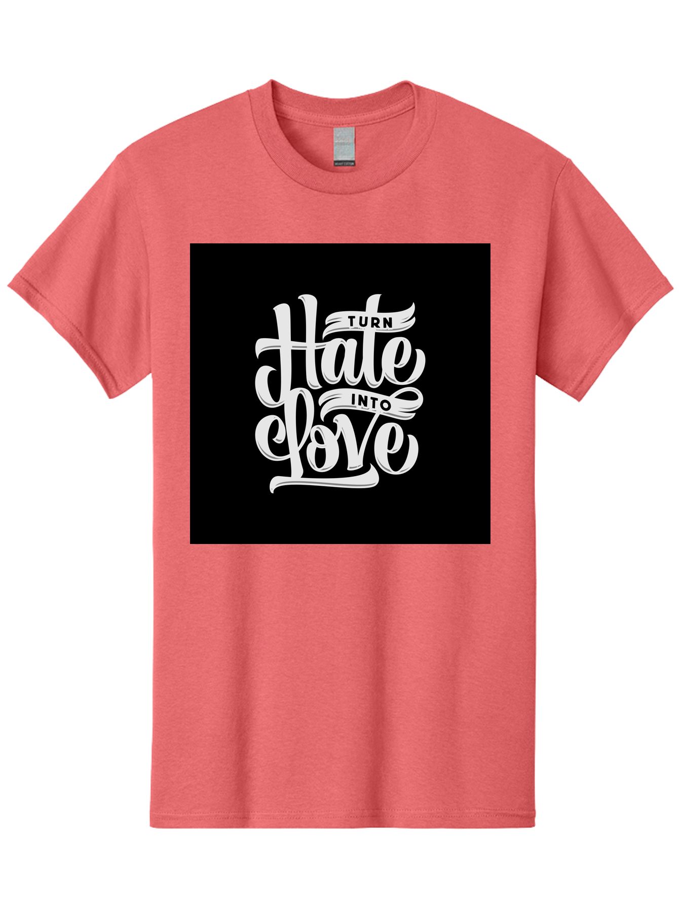 Turn-Hate-Into-Love Men'S Graphic Tee, 100% Cotton, Comfortable Casual Summer Wear, Machine Washable, Inspirational Quotes, Motivational Sayings, Positive Affirmations, Kindness Messages, Peace Signs, Emotional Support, Uplifting Words, Aab492