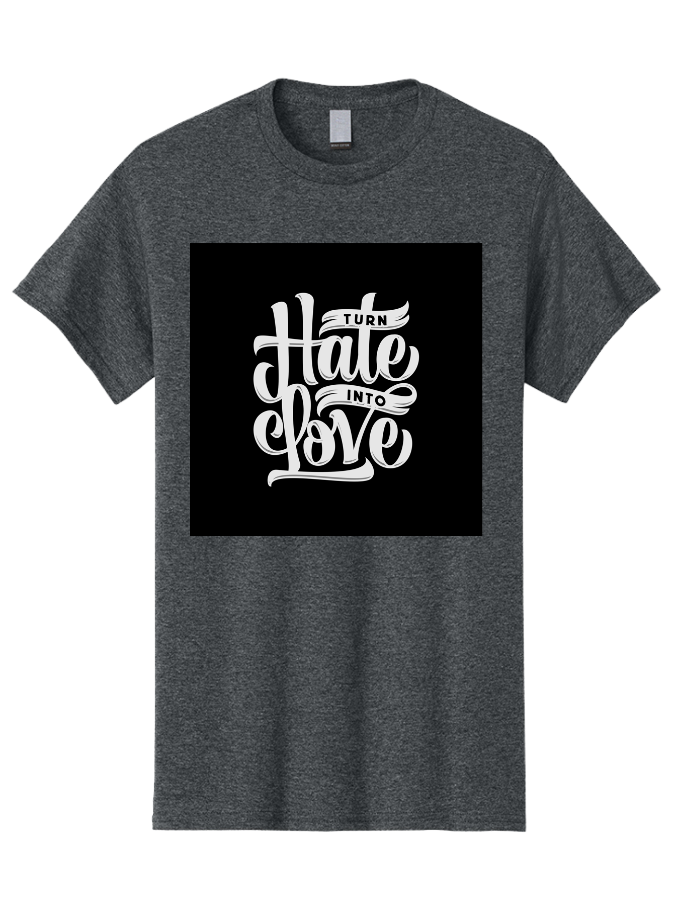 Turn-Hate-Into-Love Men'S Graphic Tee, 100% Cotton, Comfortable Casual Summer Wear, Machine Washable, Inspirational Quotes, Motivational Sayings, Positive Affirmations, Kindness Messages, Peace Signs, Emotional Support, Uplifting Words, Aab492