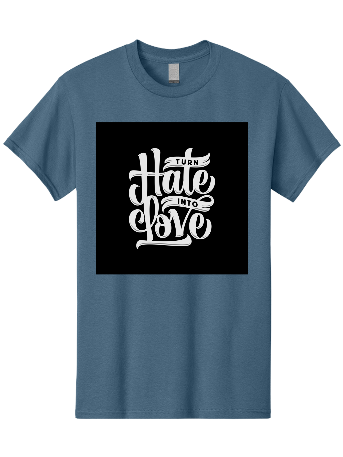Turn-Hate-Into-Love Men'S Graphic Tee, 100% Cotton, Comfortable Casual Summer Wear, Machine Washable, Inspirational Quotes, Motivational Sayings, Positive Affirmations, Kindness Messages, Peace Signs, Emotional Support, Uplifting Words, Aab492