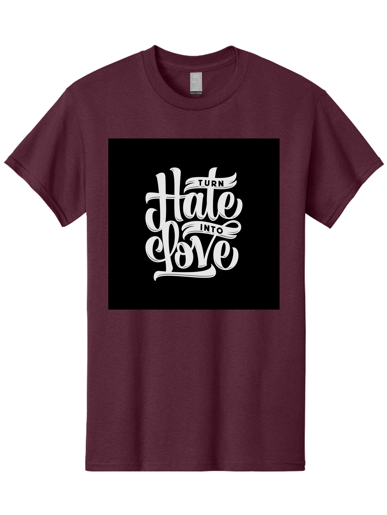 Turn-Hate-Into-Love Men'S Graphic Tee, 100% Cotton, Comfortable Casual Summer Wear, Machine Washable, Inspirational Quotes, Motivational Sayings, Positive Affirmations, Kindness Messages, Peace Signs, Emotional Support, Uplifting Words, Aab492