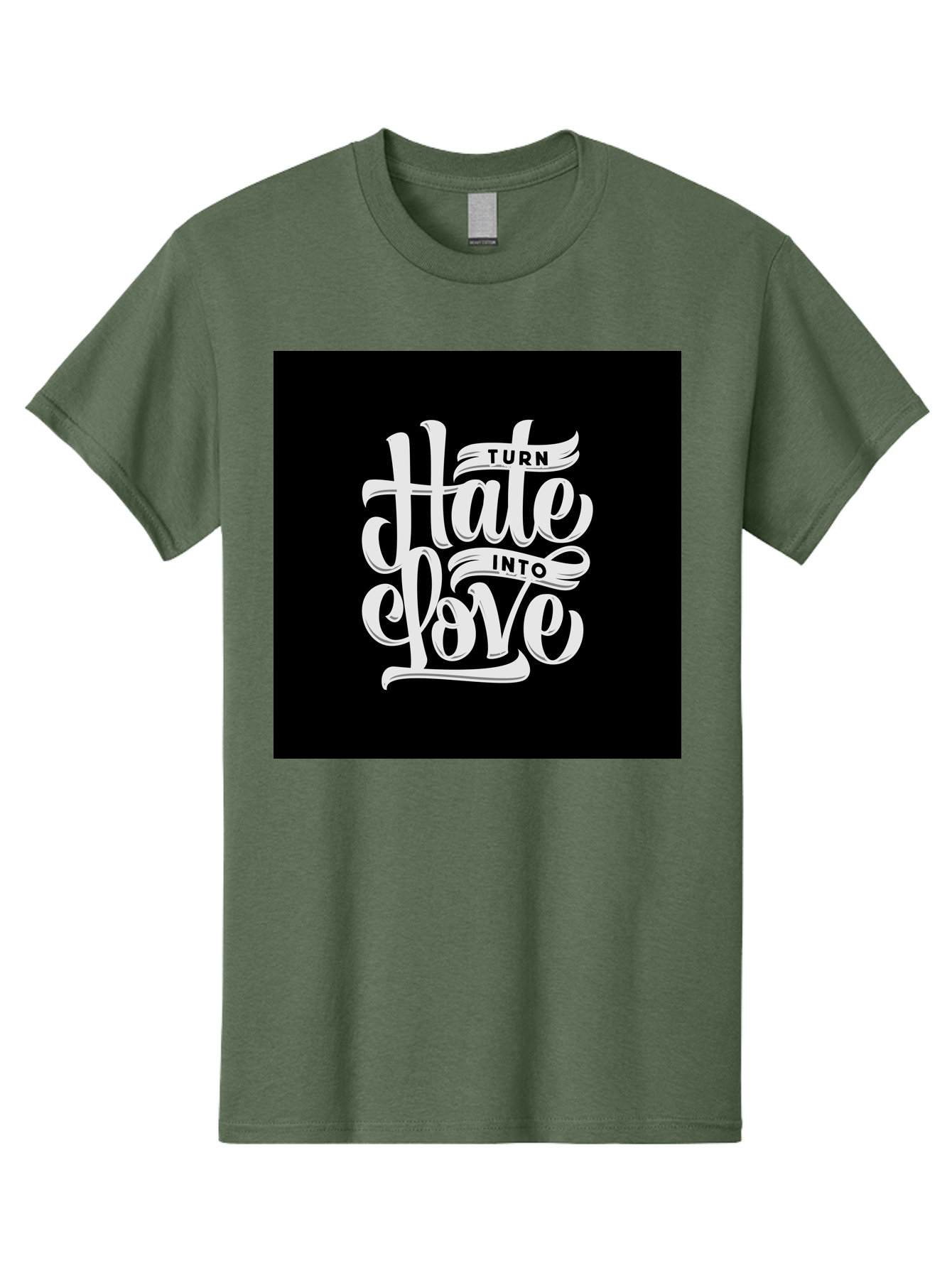 Turn-Hate-Into-Love Men'S Graphic Tee, 100% Cotton, Comfortable Casual Summer Wear, Machine Washable, Inspirational Quotes, Motivational Sayings, Positive Affirmations, Kindness Messages, Peace Signs, Emotional Support, Uplifting Words, Aab492
